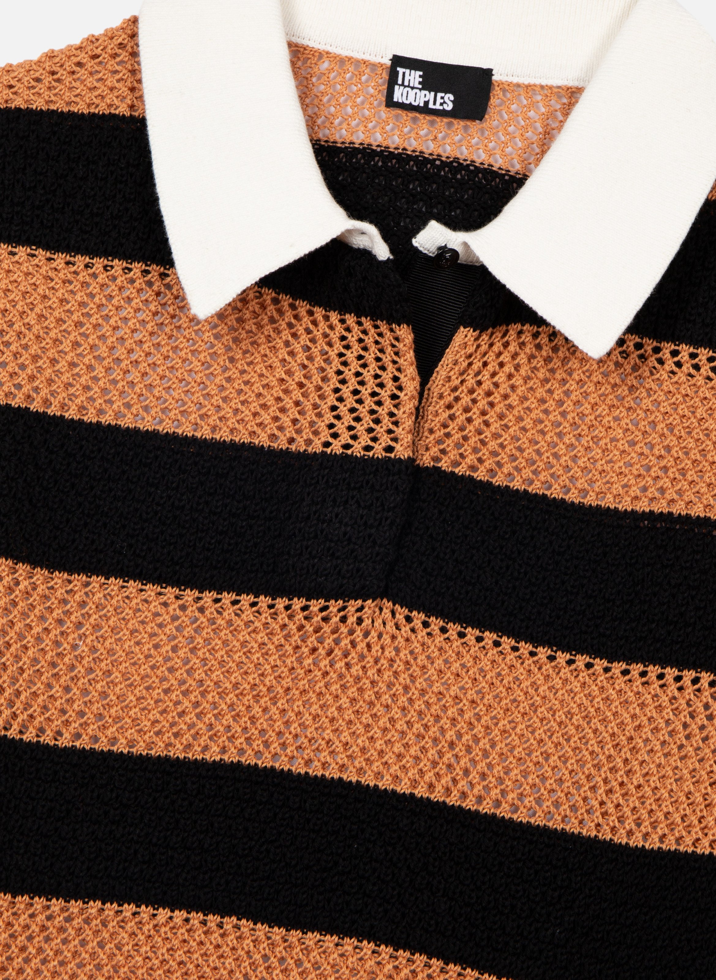 Striped openwork knit polo THE KOOPLES Brown