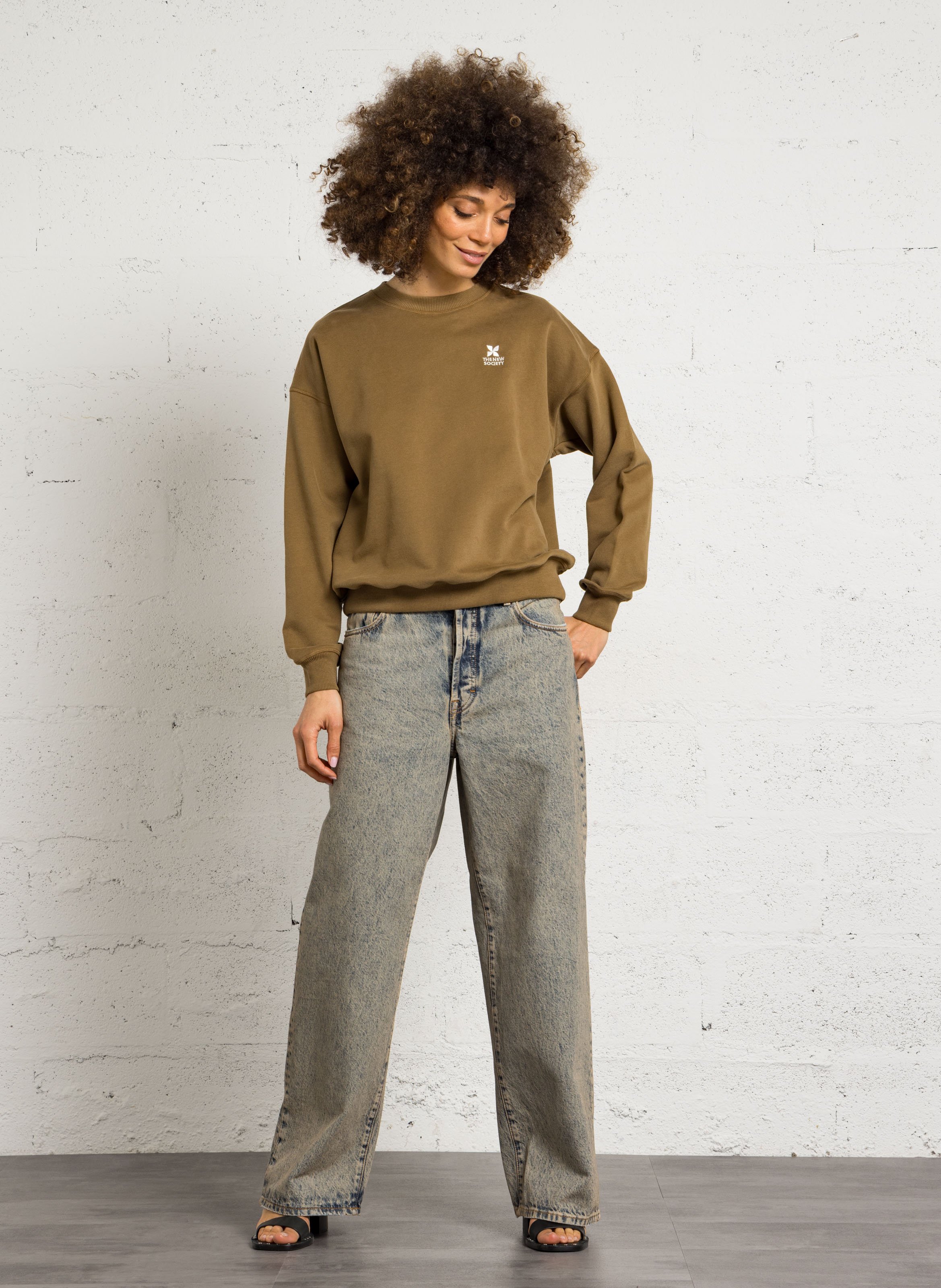 Oversized, katoenen sweater met ronde hals THE NEW SOCIETY Groen