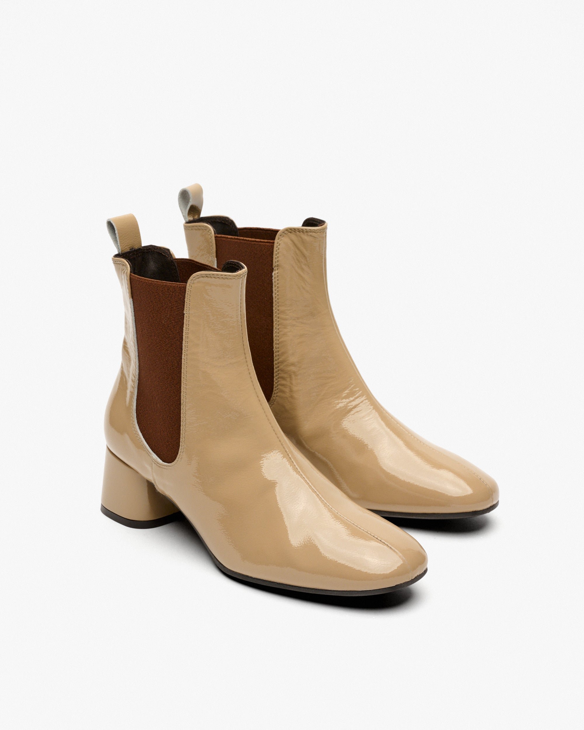 Beige patent leather ankle boots. PEDRO MIRALLES Beige