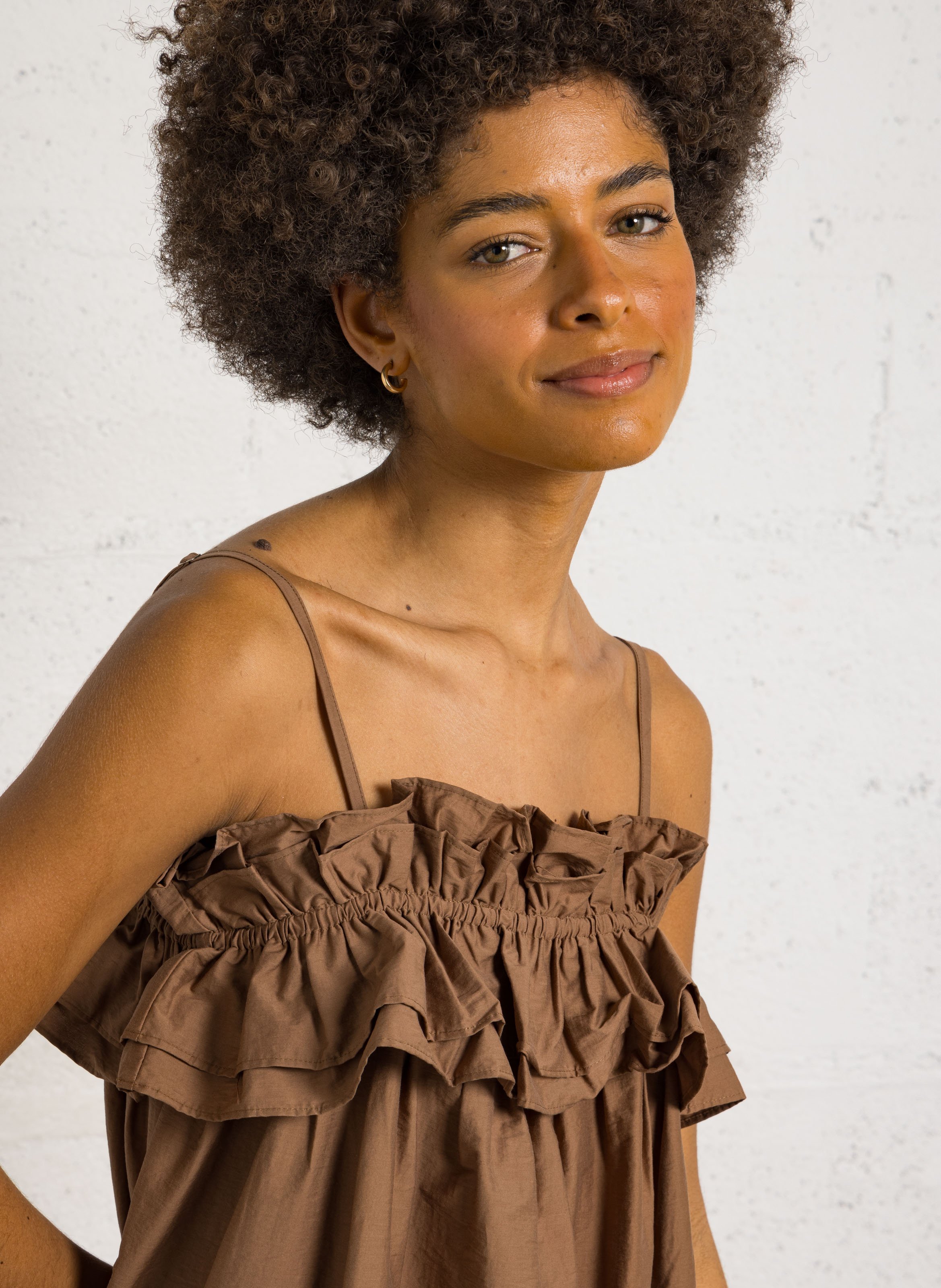 Robe longue en coton SEE U SOON Marron