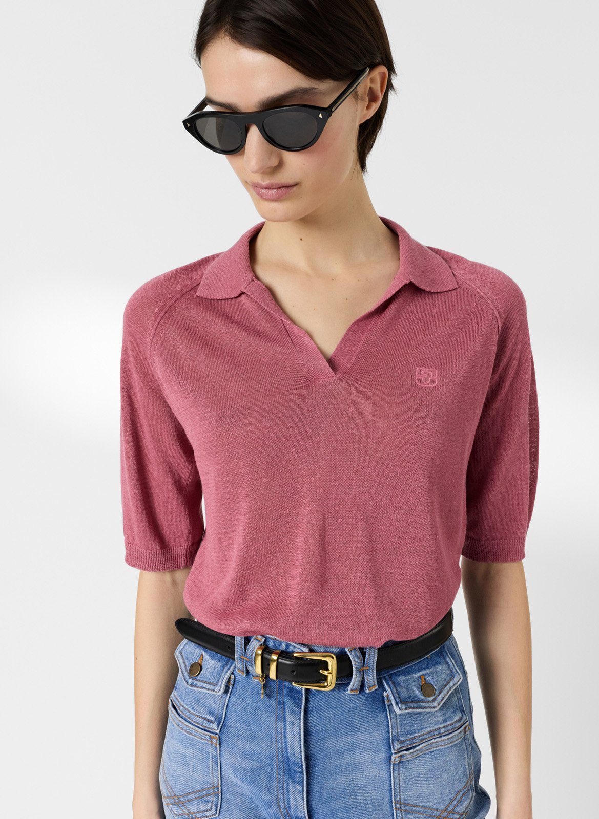 Gebreide polo van gemengd linnen GERARD DAREL Roze