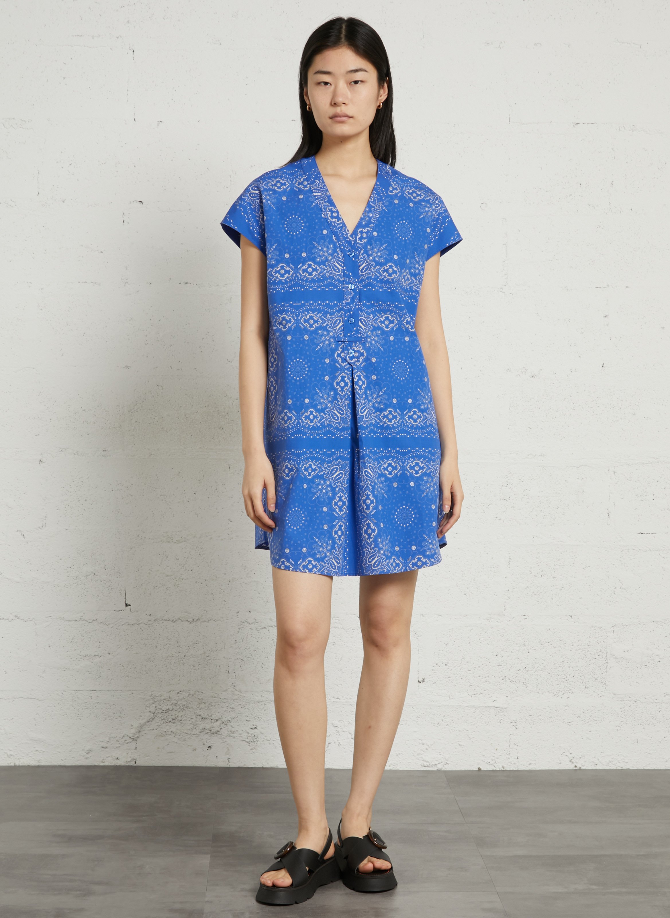 Midi-Kleid mit weitem Schnitt und V-Ausschnitt BENSIMON Blau