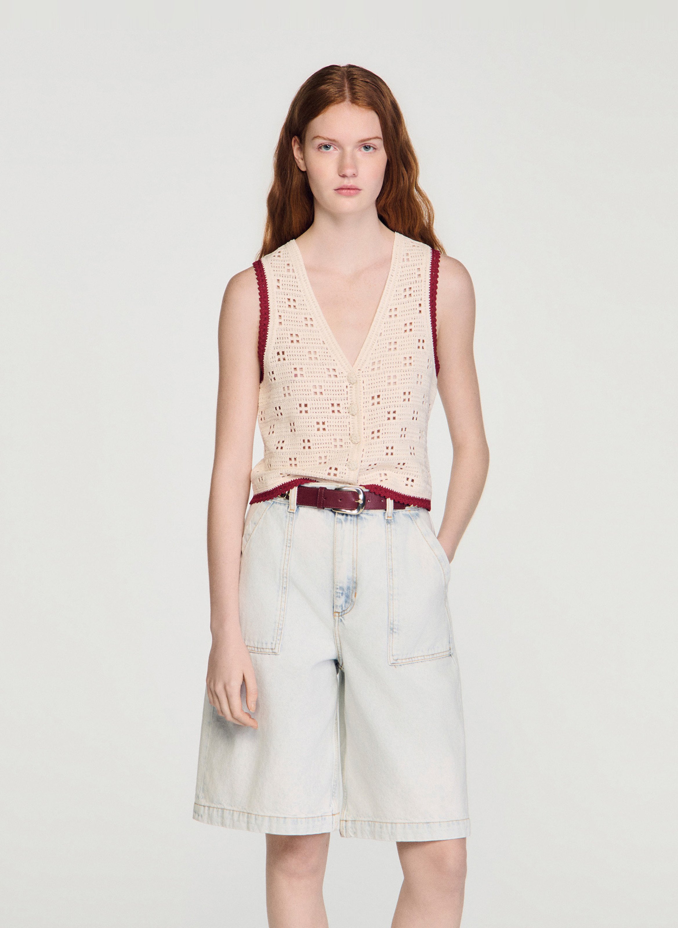 V-neck top SANDRO Beige