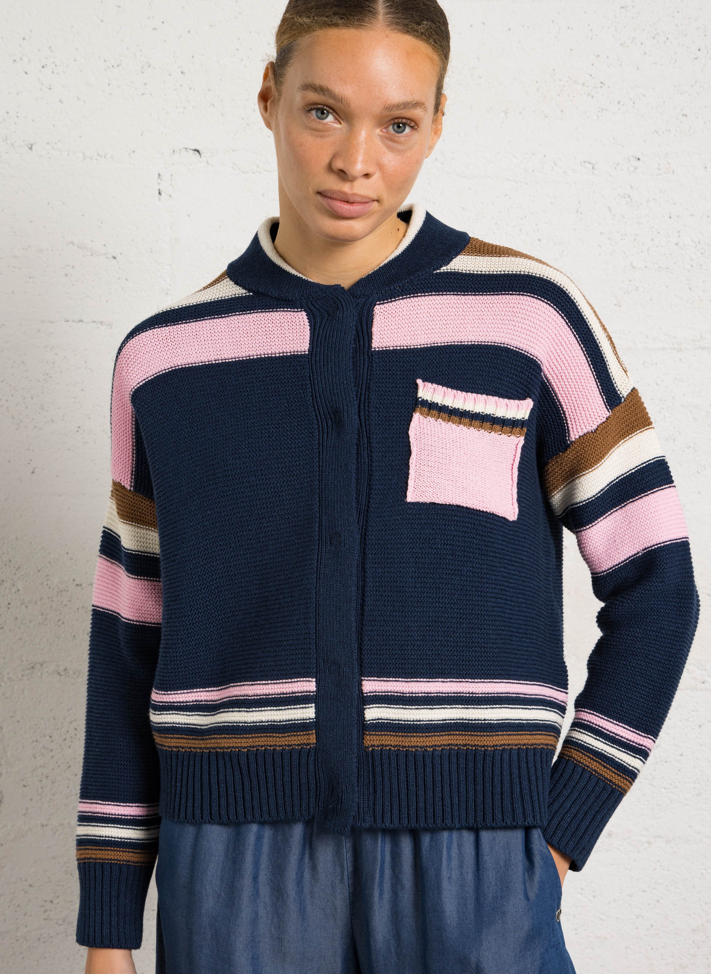 Cardigan droit en coton mélangé DR BLOOM Bleu