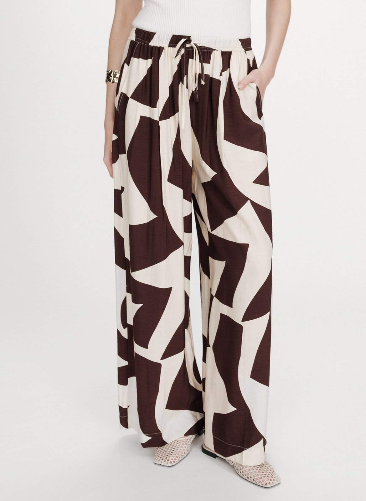 Pantalon large taille mi-haute imprimé GRACE ET MILA