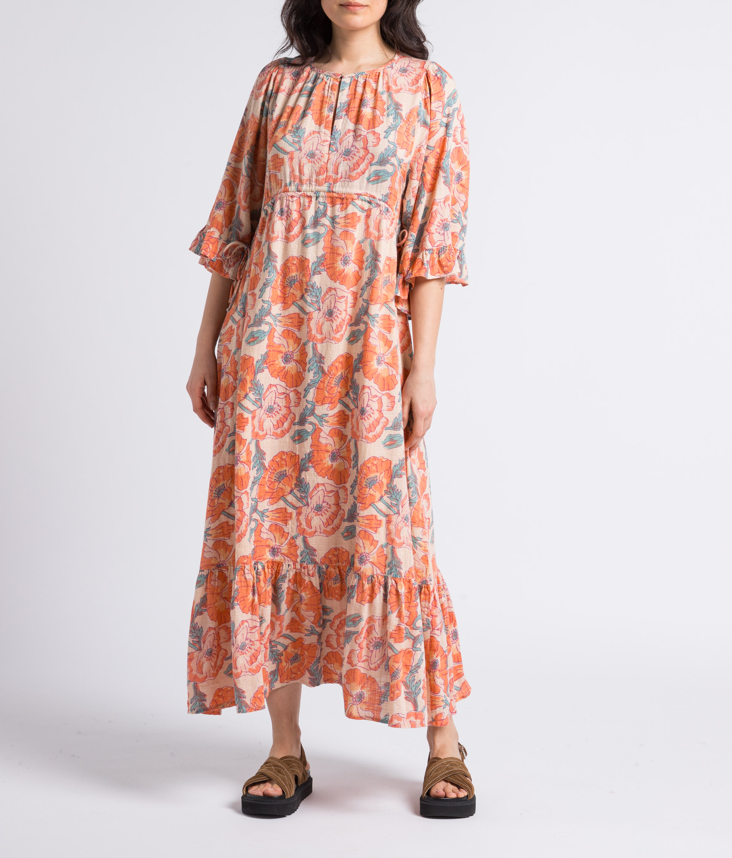 Robe longue cintrée et imprimée en coton mélangé SWILDENS Blanc