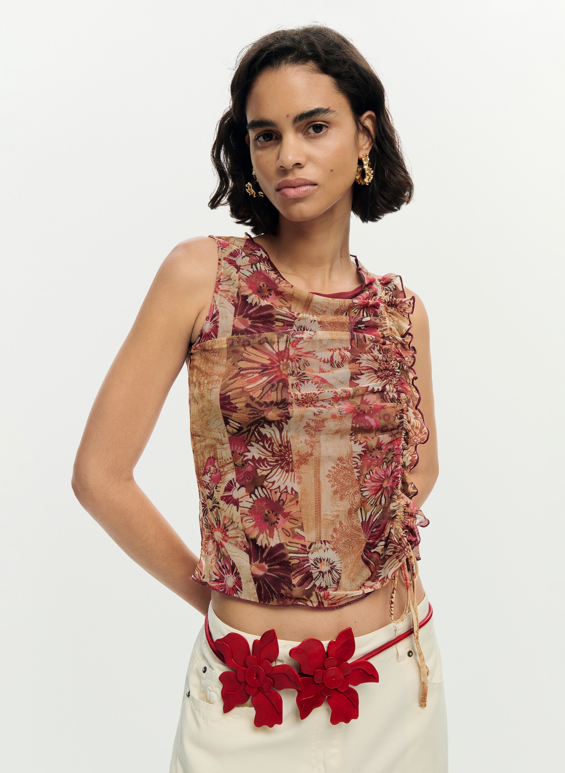 Fitted round neck tank top with print DESIGUAL Multicolored