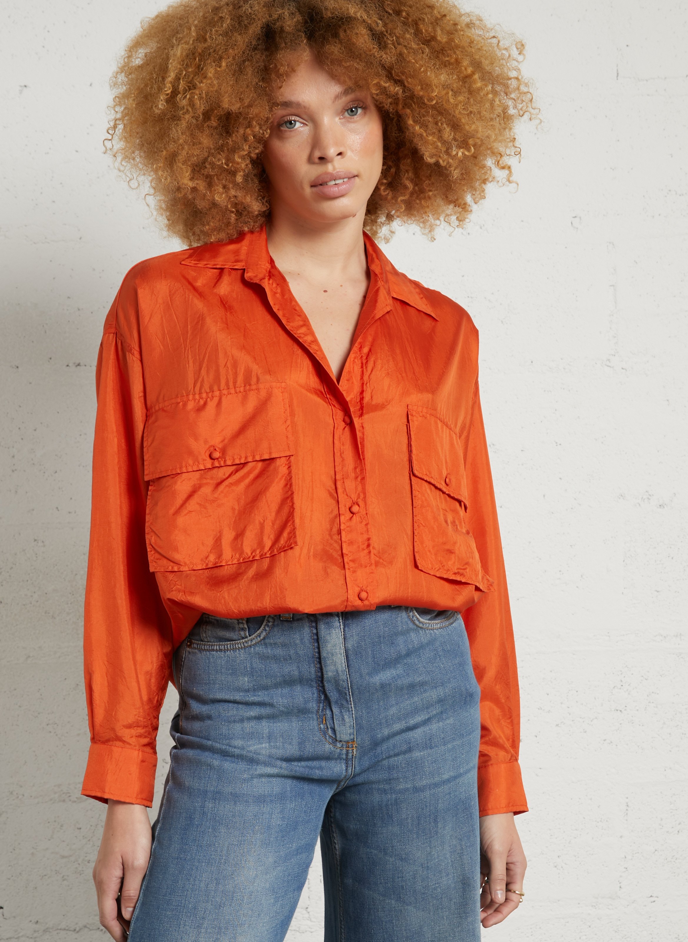 Chemise en soie col classique MOMONI Orange