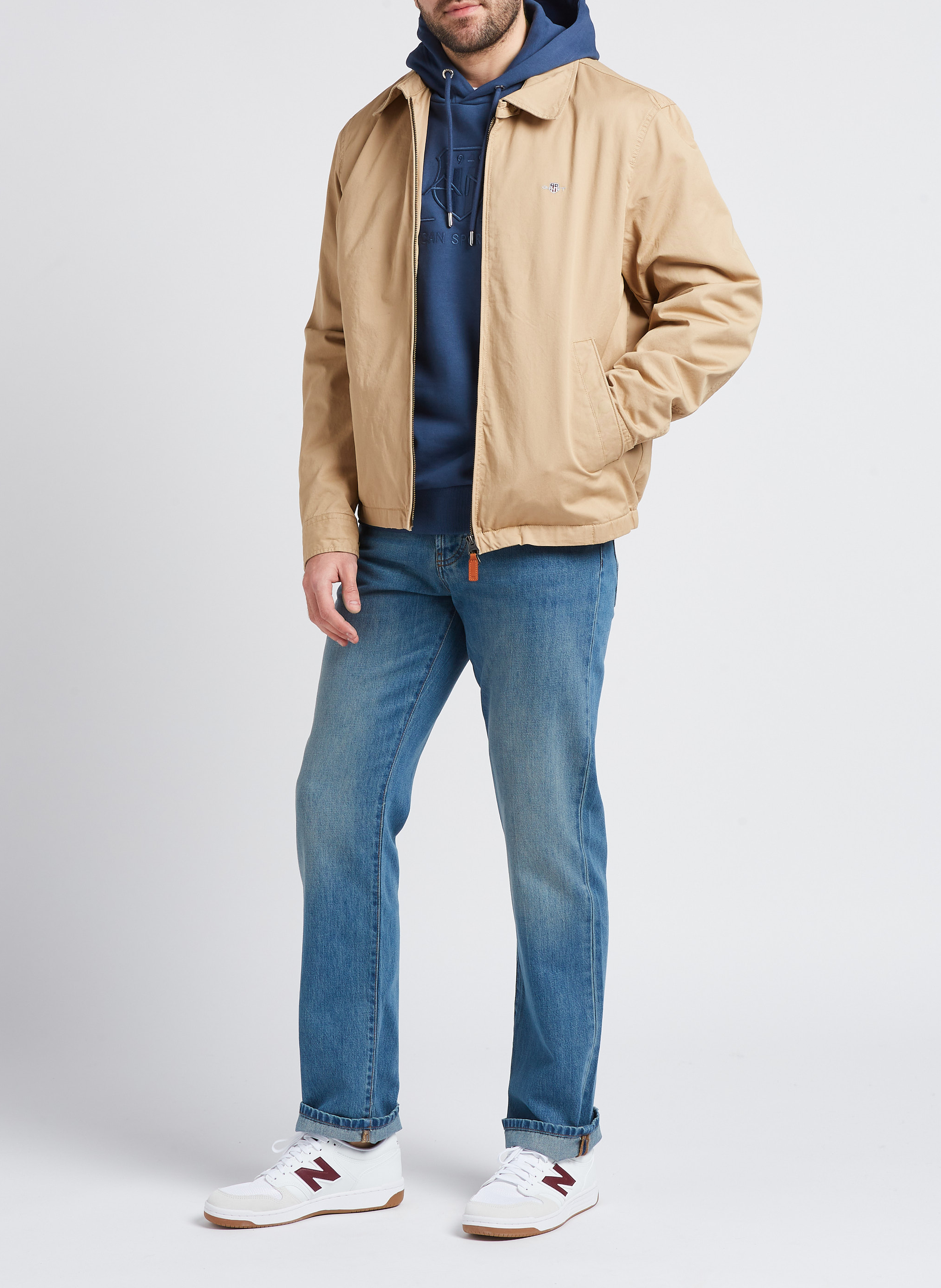 Katoenen, recht windjack met klassieke kraag en borduursel GANT Beige