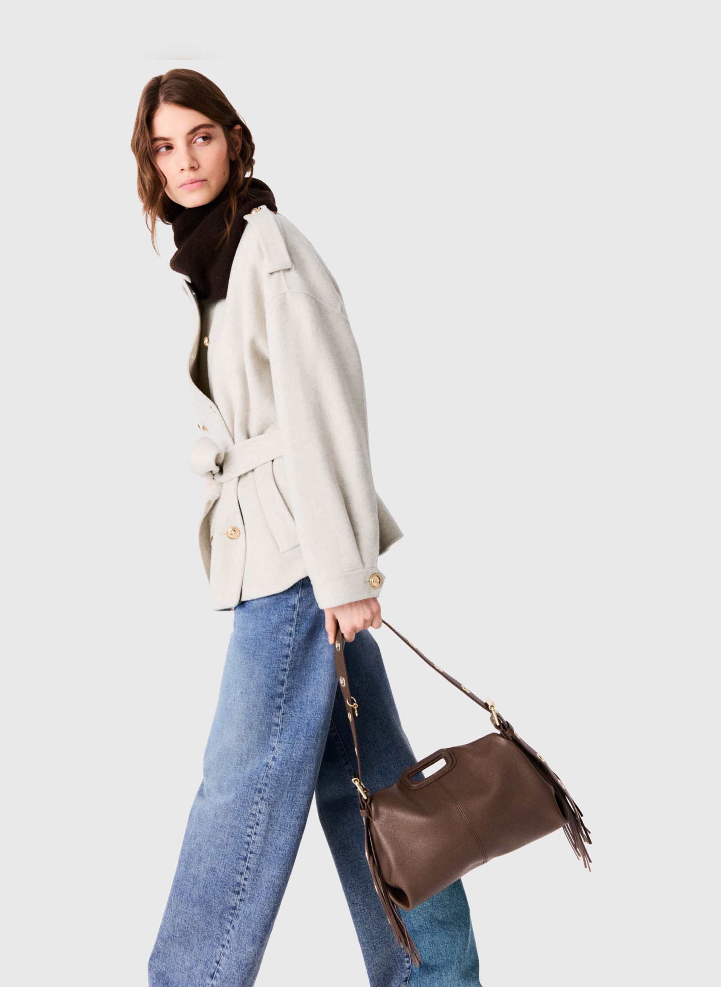 Manteau droit col classique en laine mélangée MAJE Beige