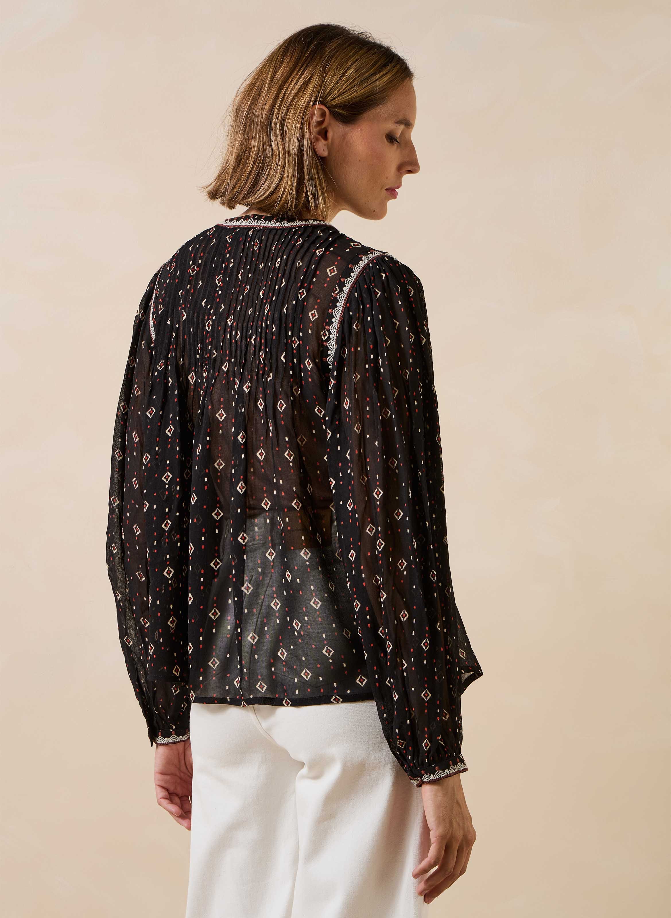 Wijdvallende blouse met grafische print LA FEE MARABOUTEE Zwart