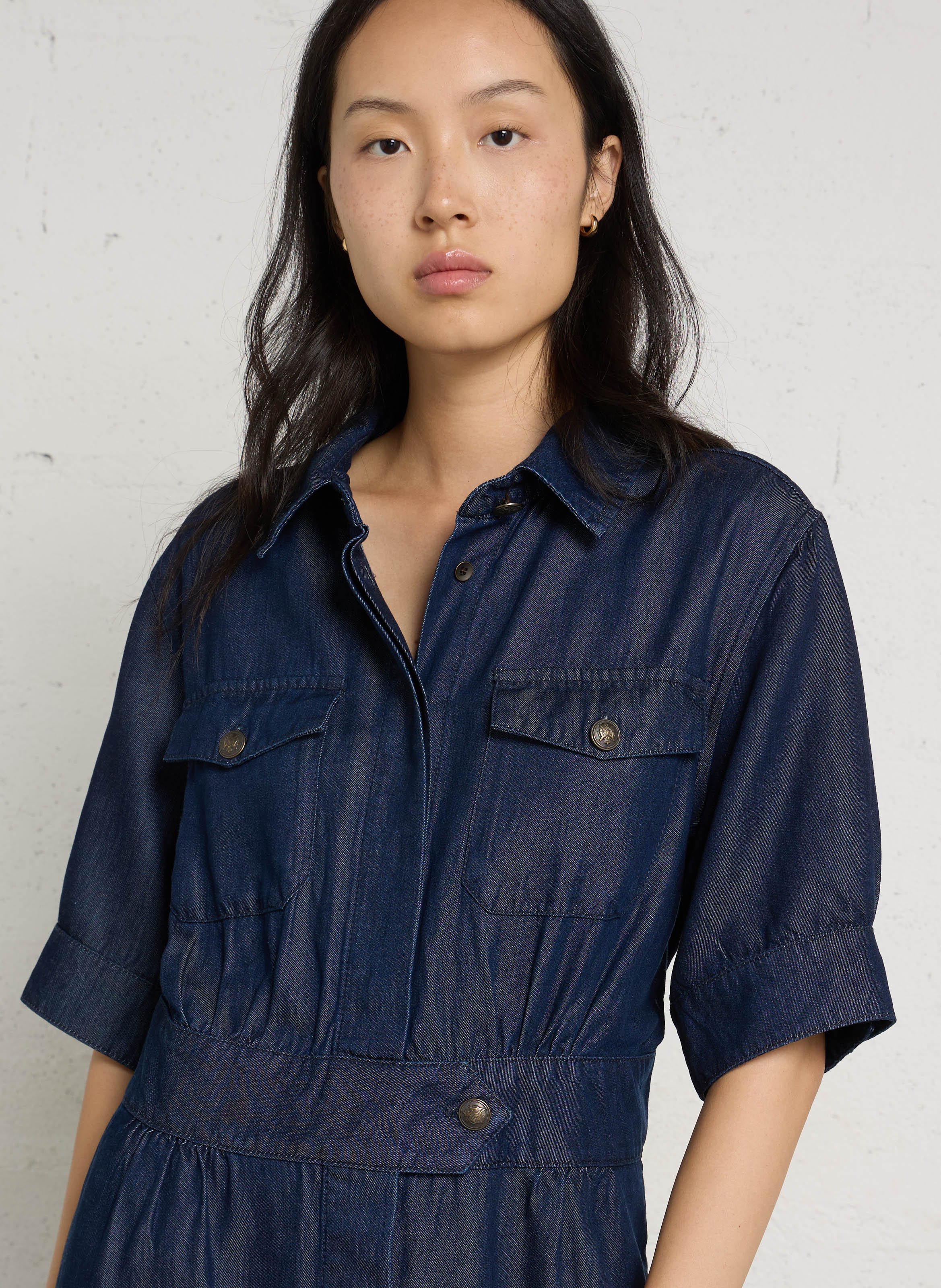 Robe longue effet jean à manches courtes MAISON 123 Bleu