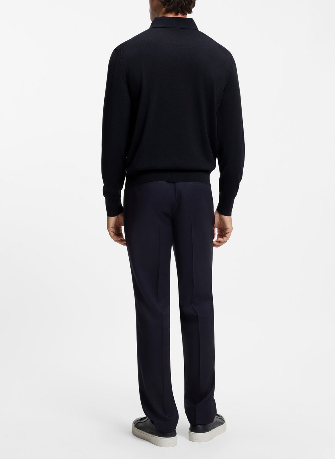 Polo manches longues uni en laine BOSS Bleu