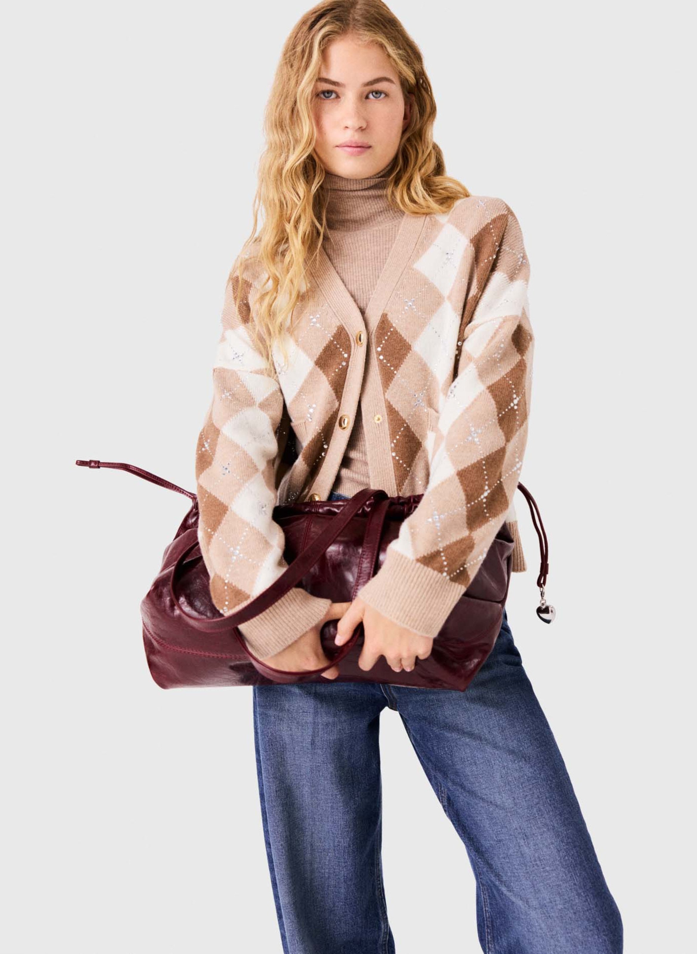 Cardigan à strass en laine mélangée MAJE Beige