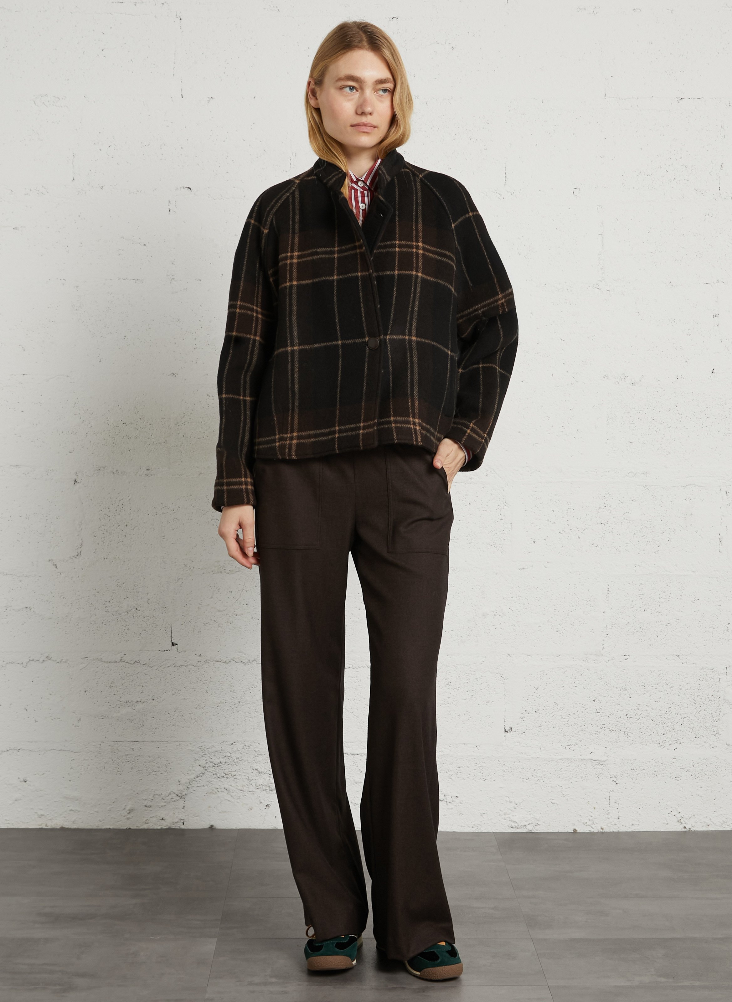 Straight checkered wool blend jacket DIEGA Multicolored