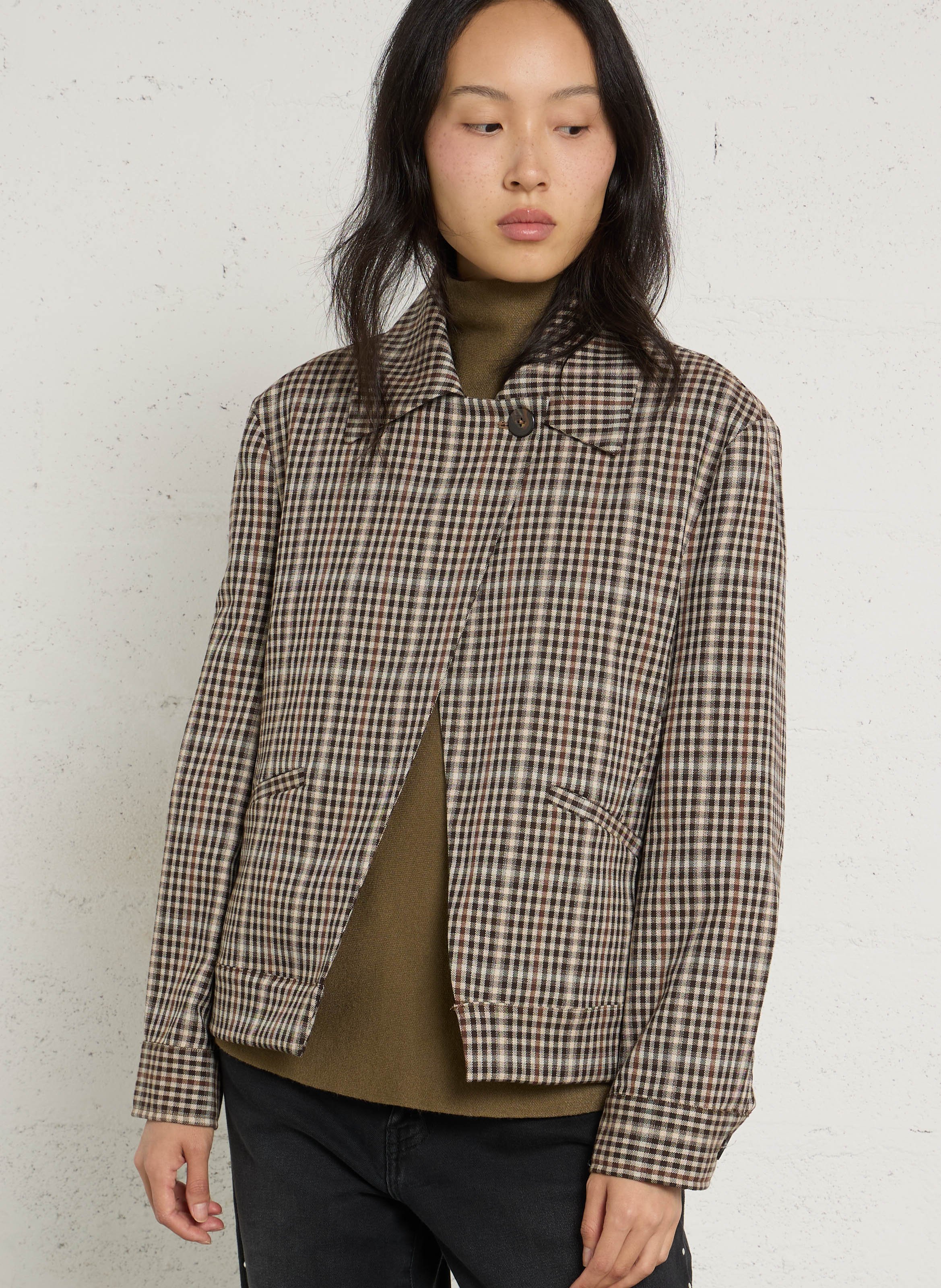 Veste droite à carreaux PLEASE Marron