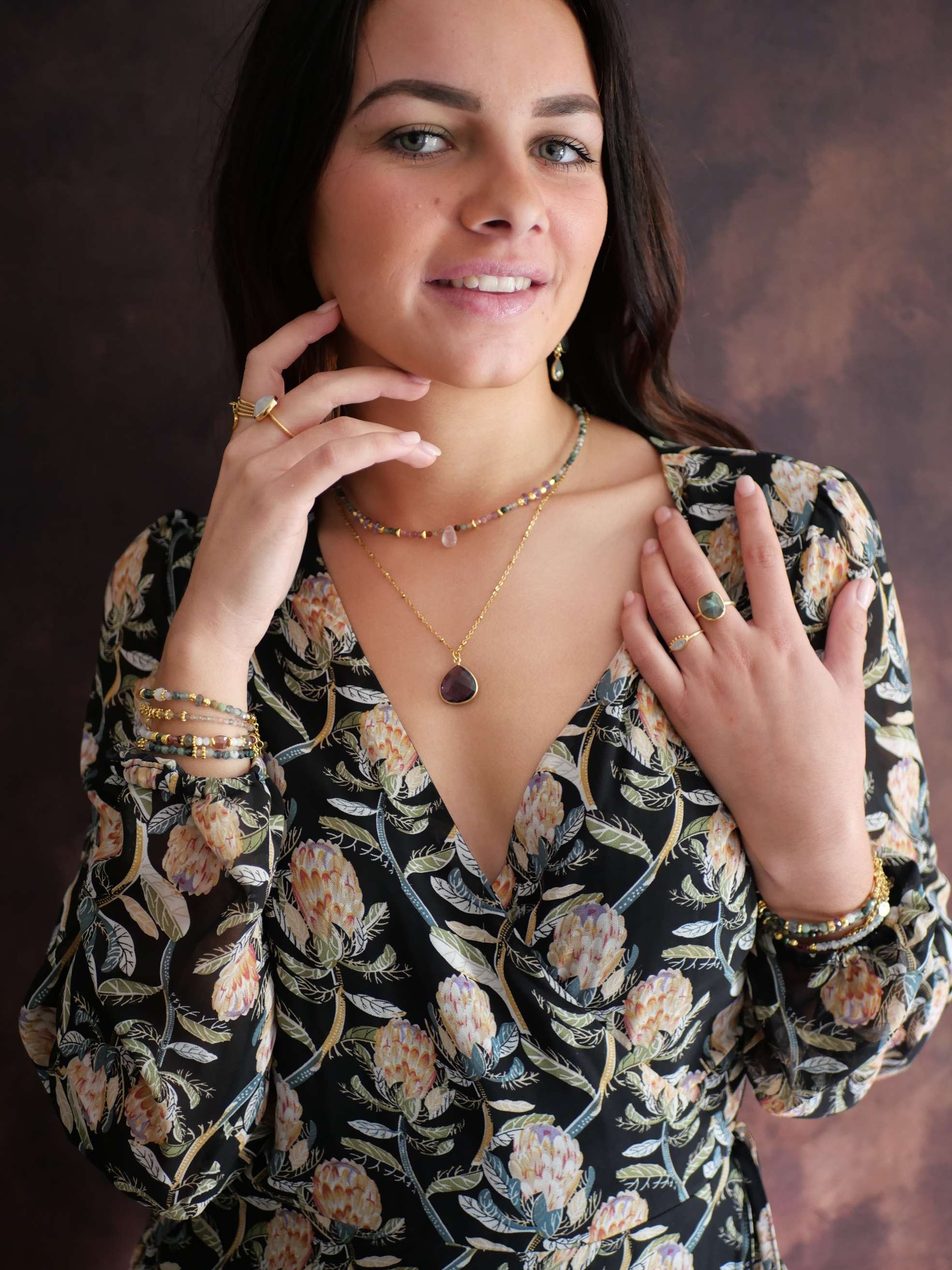 Indian agate necklace GINANDGER Green