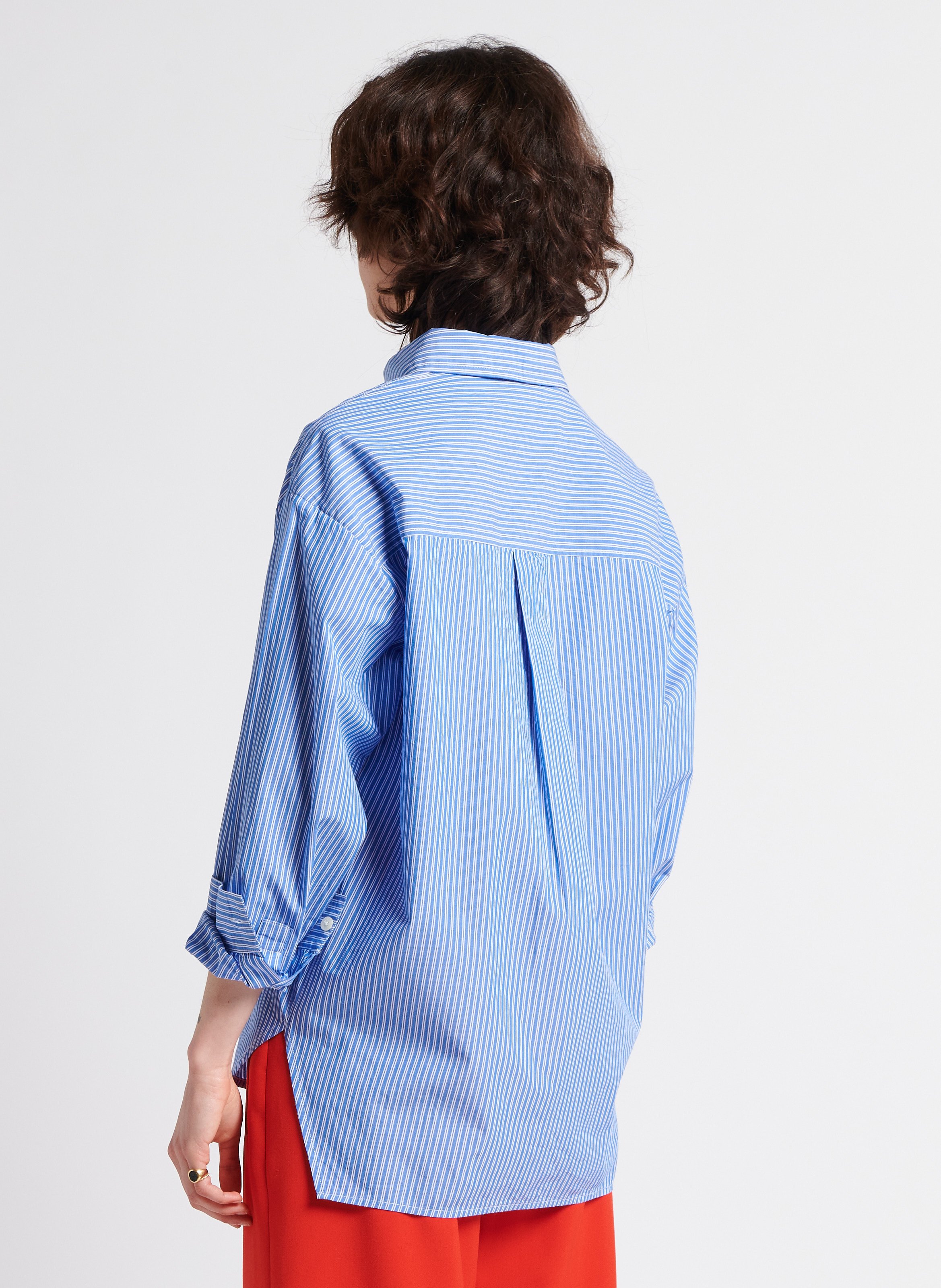 Rechte, gestreepte, katoenen blouse AMERICAN VINTAGE Blauw