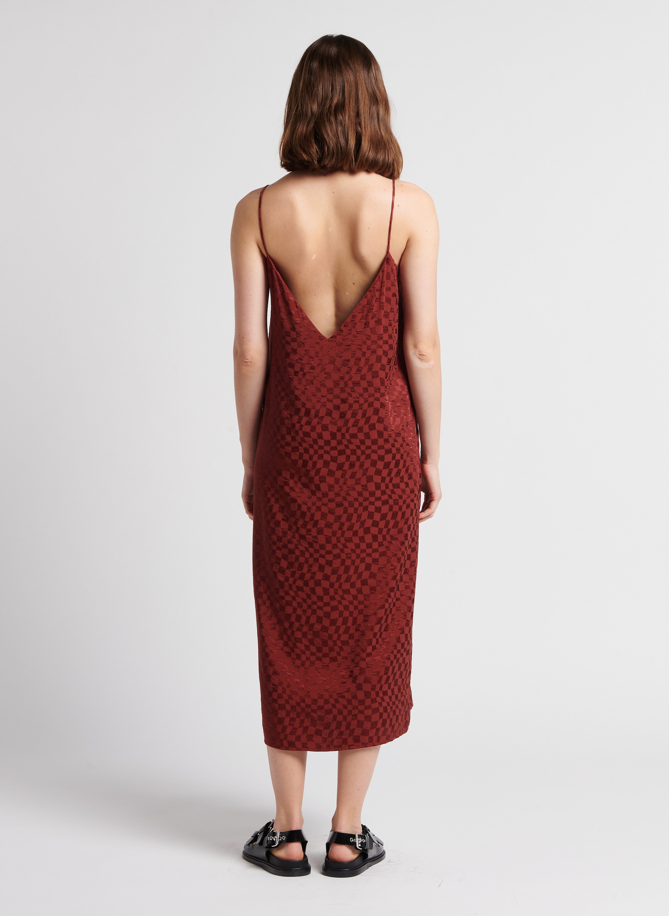 Satin checkered midi dress RITA ROW Red