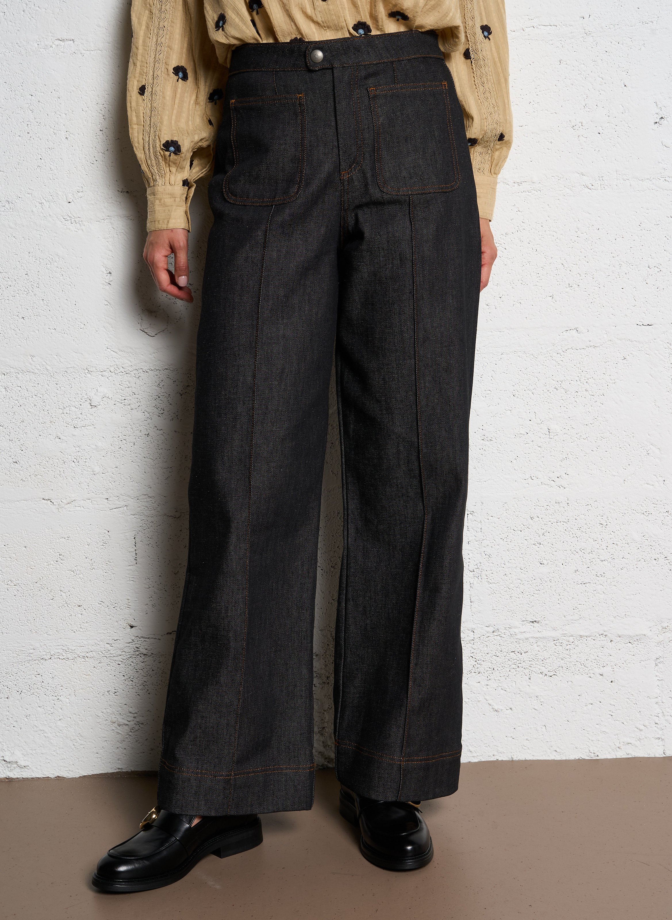 Jean denim brut en coton bio mélangé SOEUR Noir