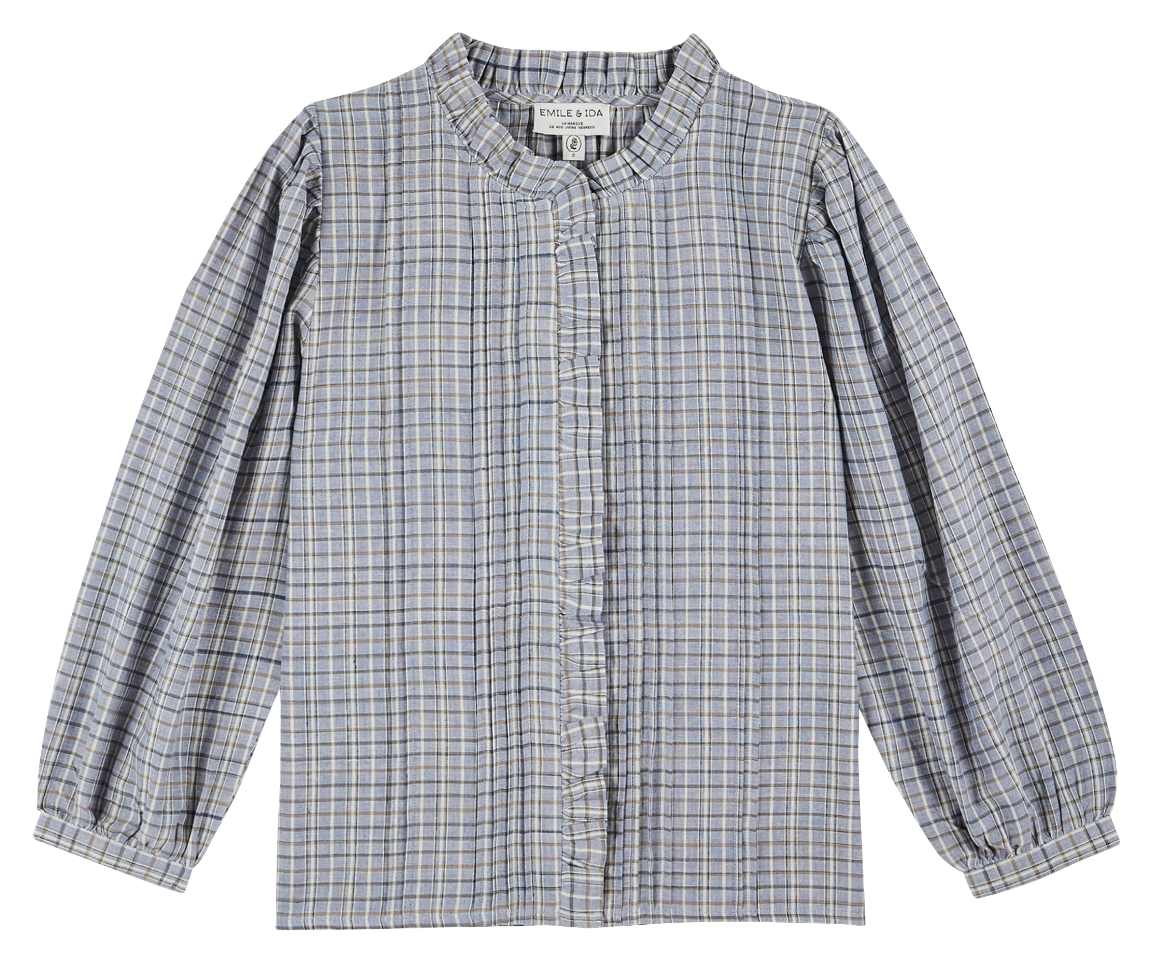 Weite Baumwollbluse mit Rundhalsausschnitt Grau