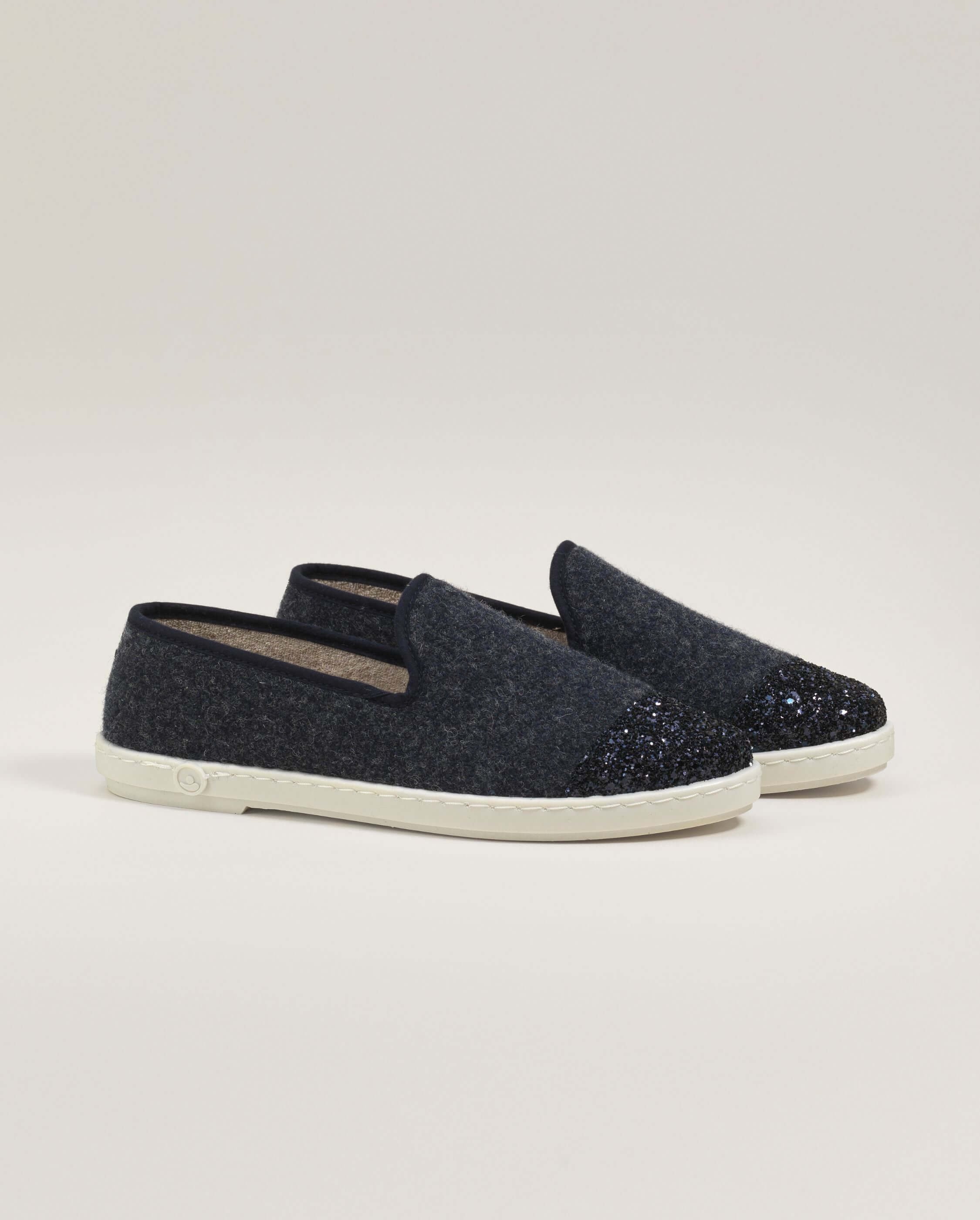 Women's wool slipper, navy sequins ANGARDE Blue
