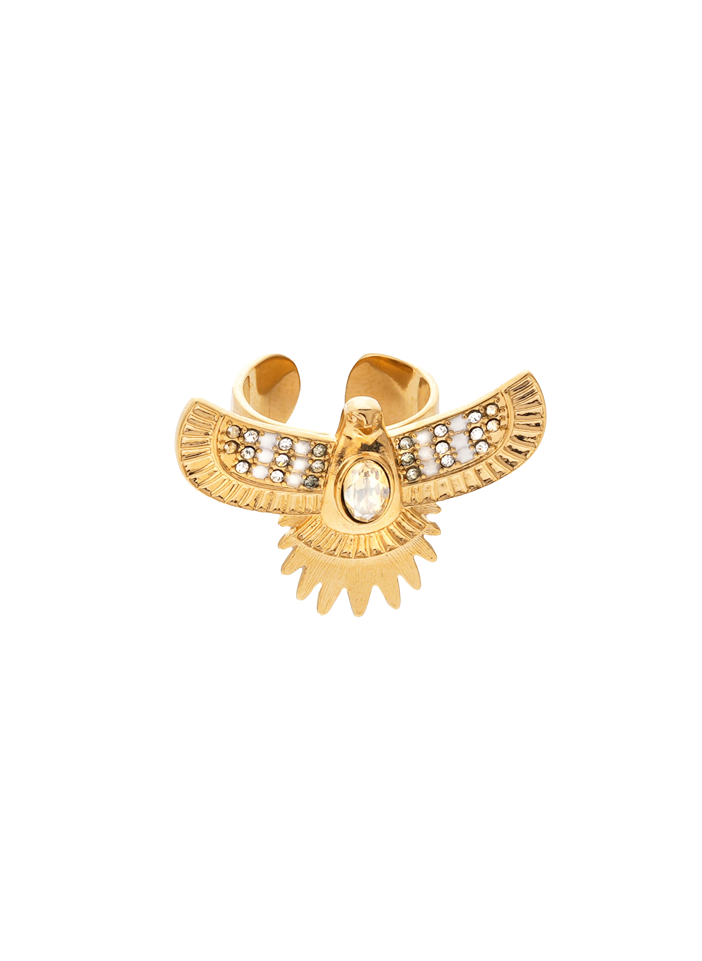 Adjustable ring with rhinestones HIPANEMA White