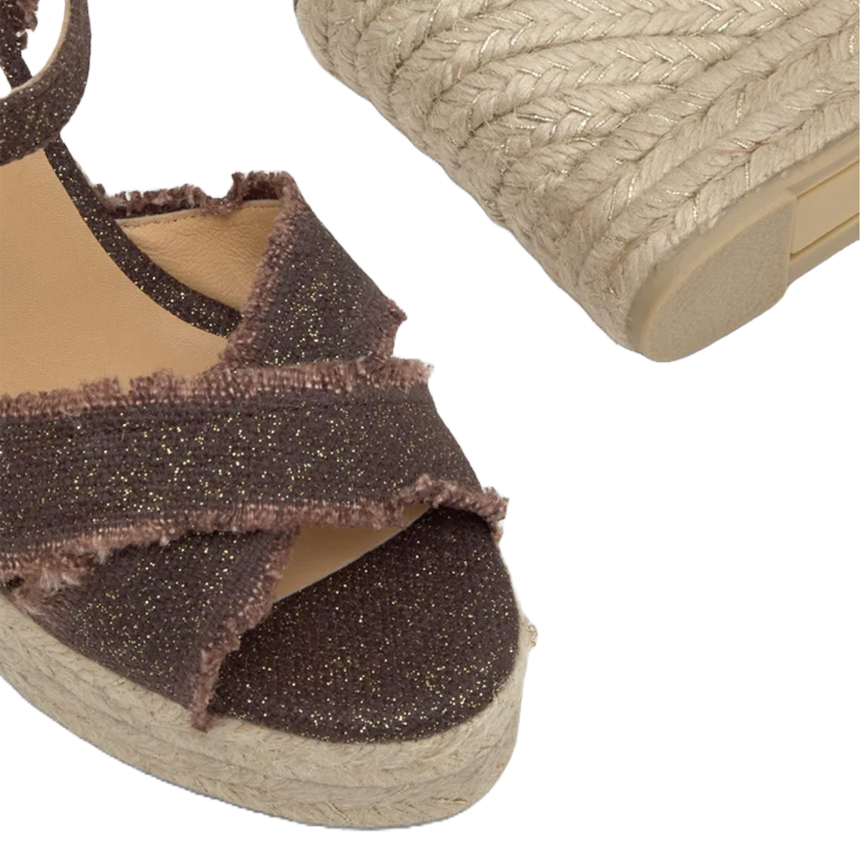 Sandales compensées en lin à paillettes CASTANER Marron