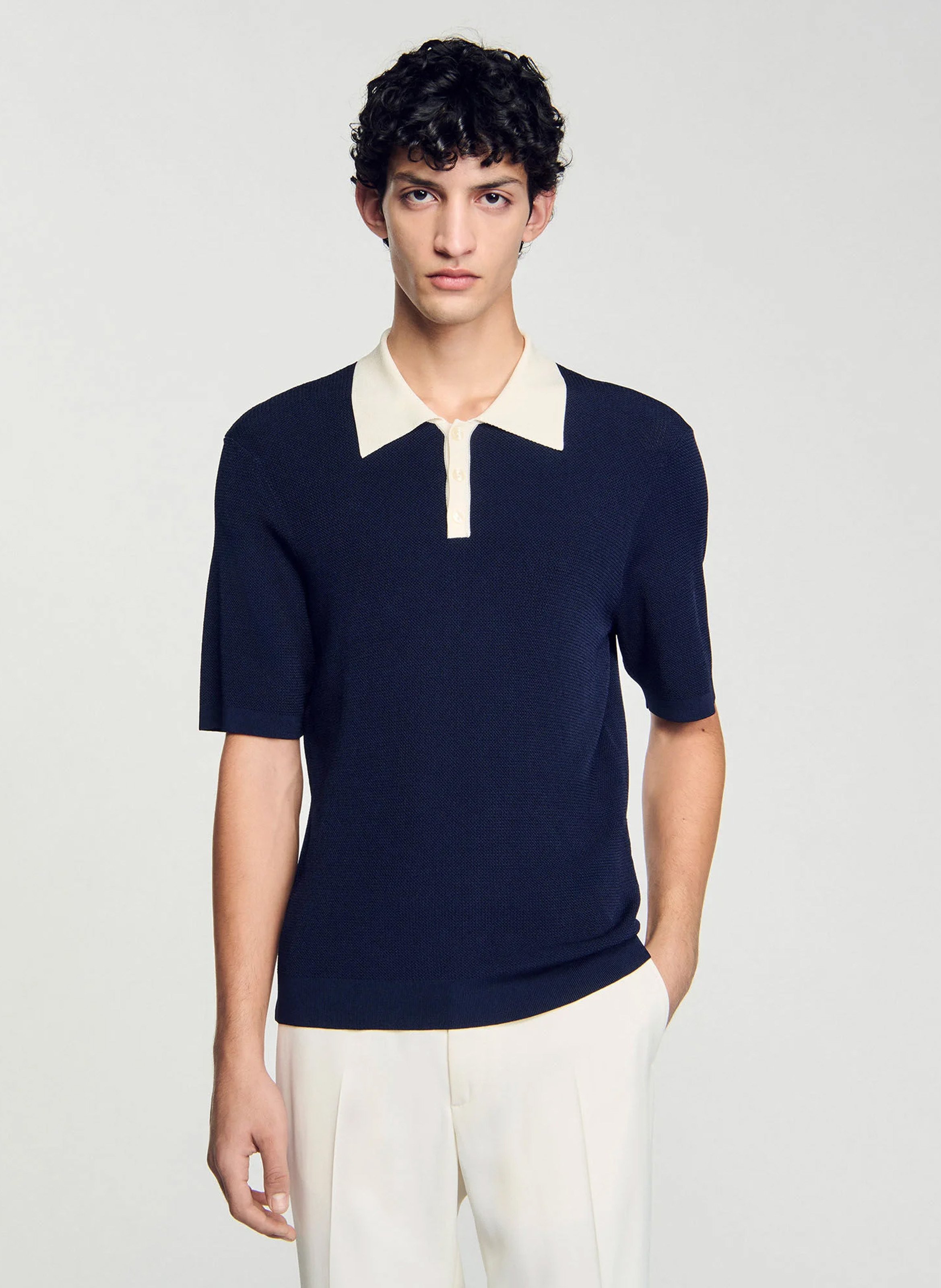 Pull droit col polo BleuSANDRO