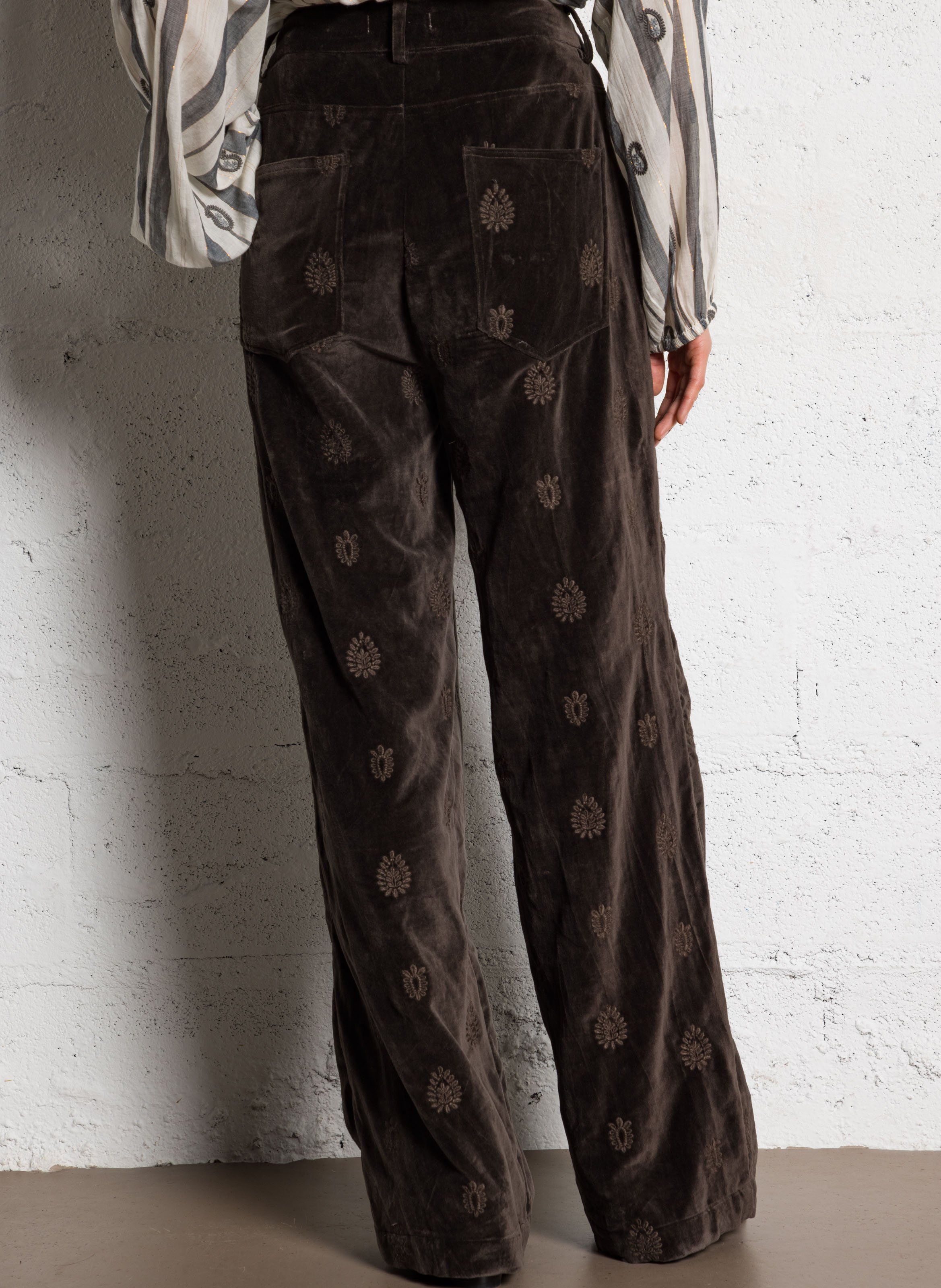 Wide leg cotton velvet pants MAISON HOTEL Brown