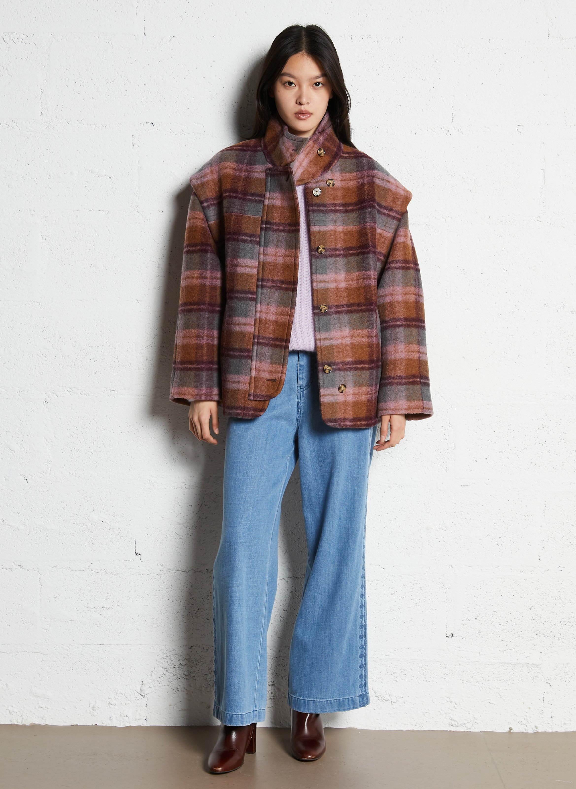 Manteau oversize en laine mélangée Marron