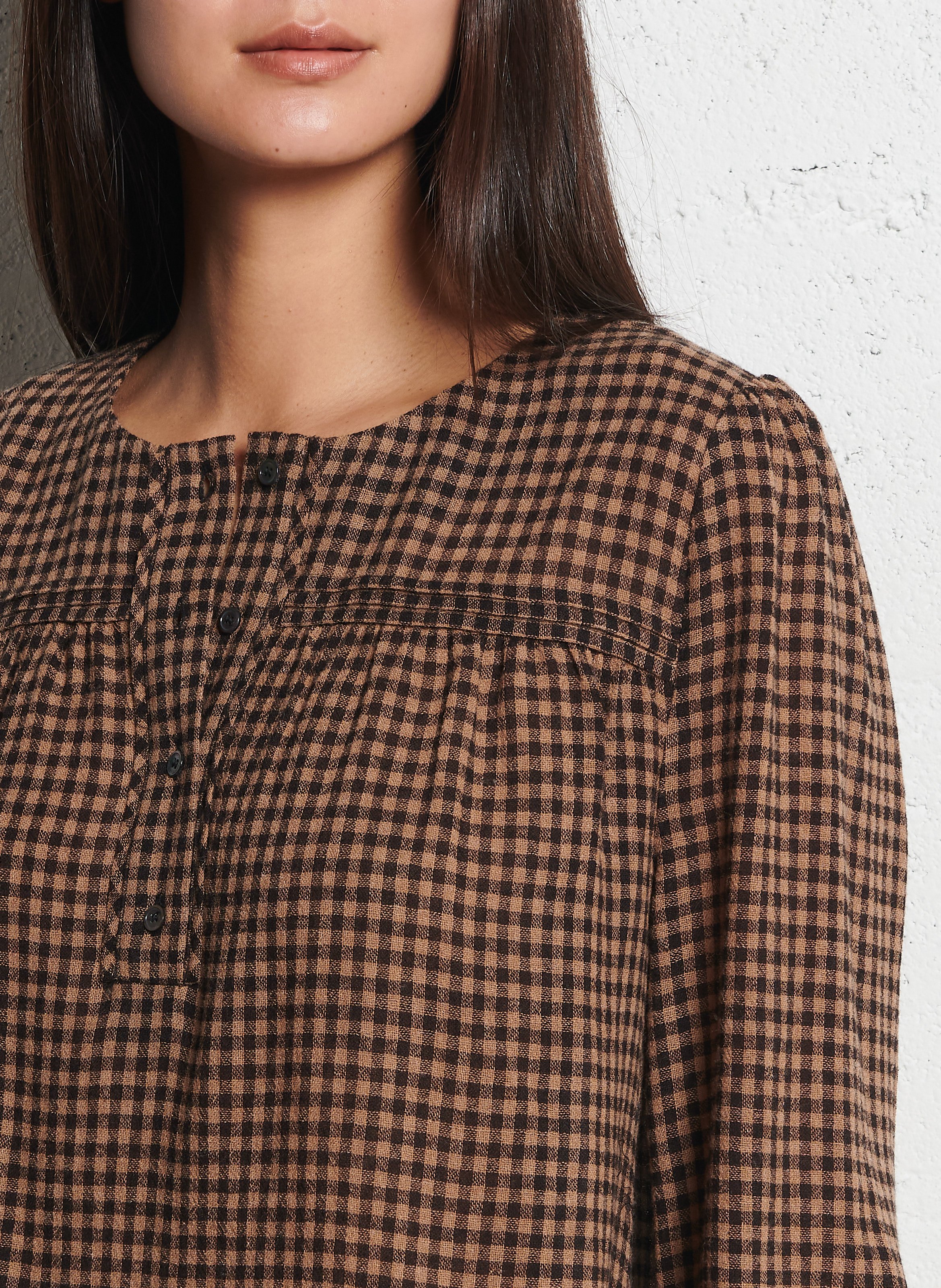 Karierte Bluse mit Rundhalsausschnitt EMILE ET IDA Braun