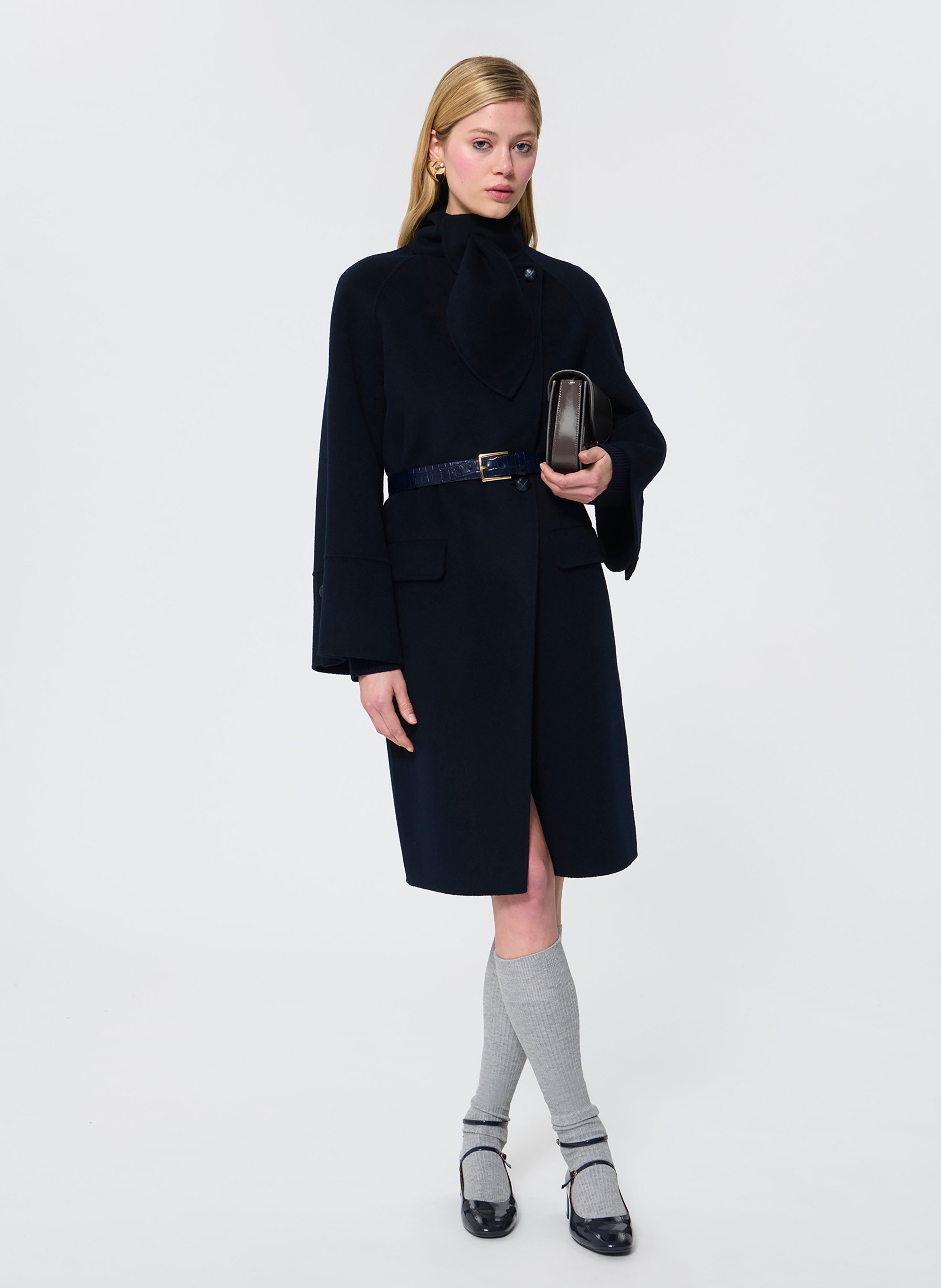 Cappotto dritto collo alto in lana mélange TARA JARMON Blu