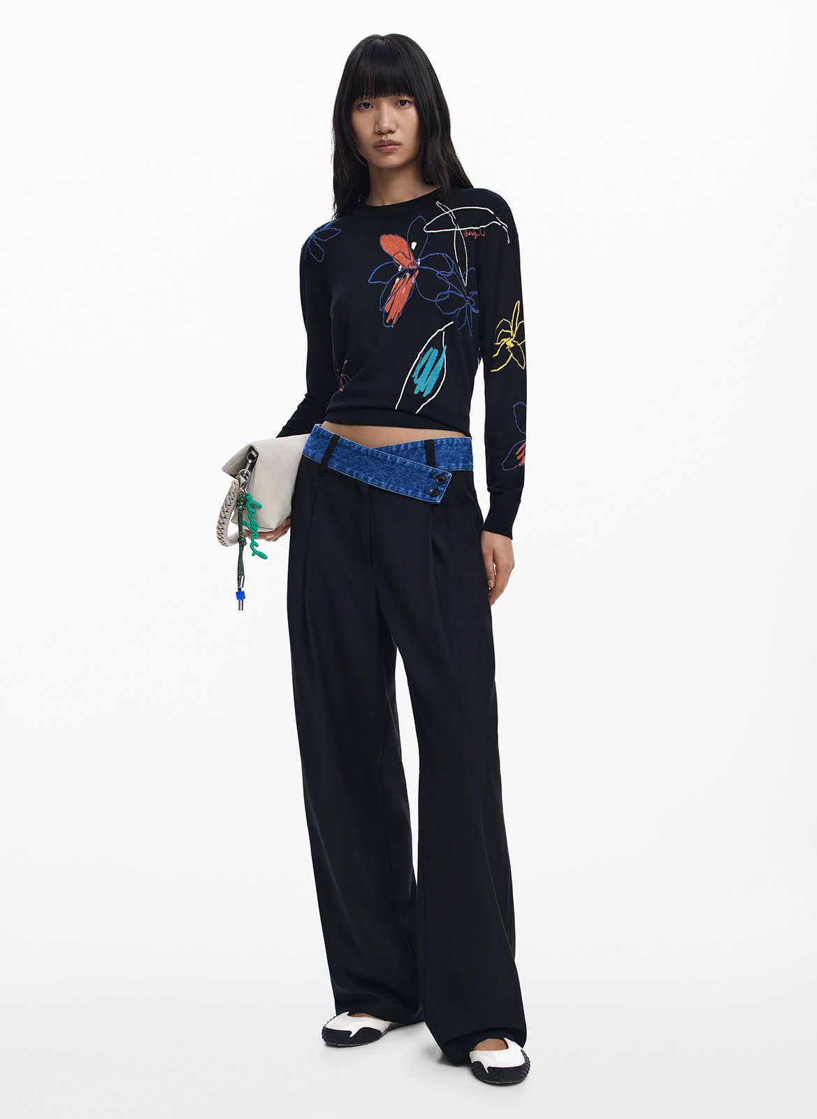 Maglione scollo tondo stampato DESIGUAL Nero