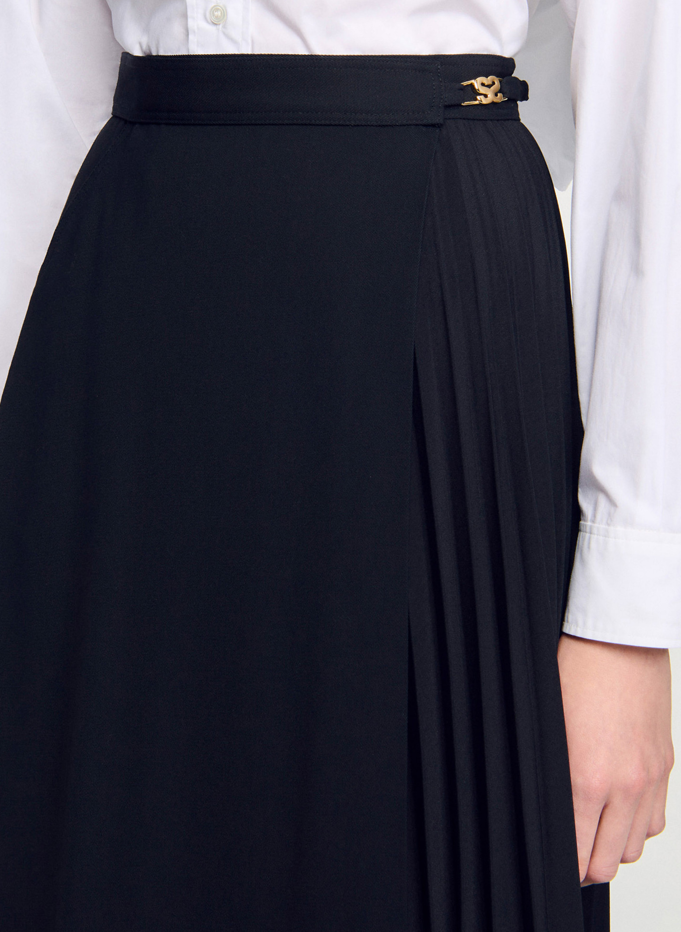 Jupe longue portefeuille plissée SANDRO Noir