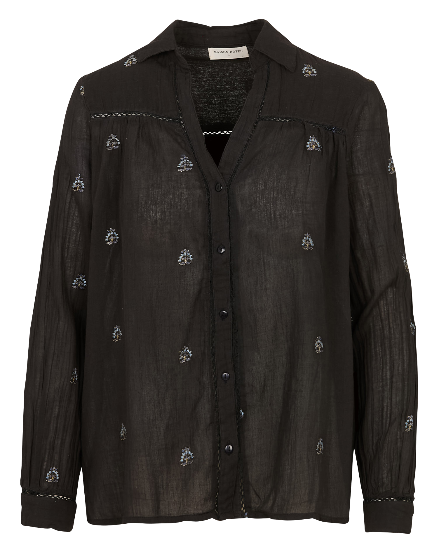 Embroidered classic-collar cotton shirt MAISON HOTEL Black