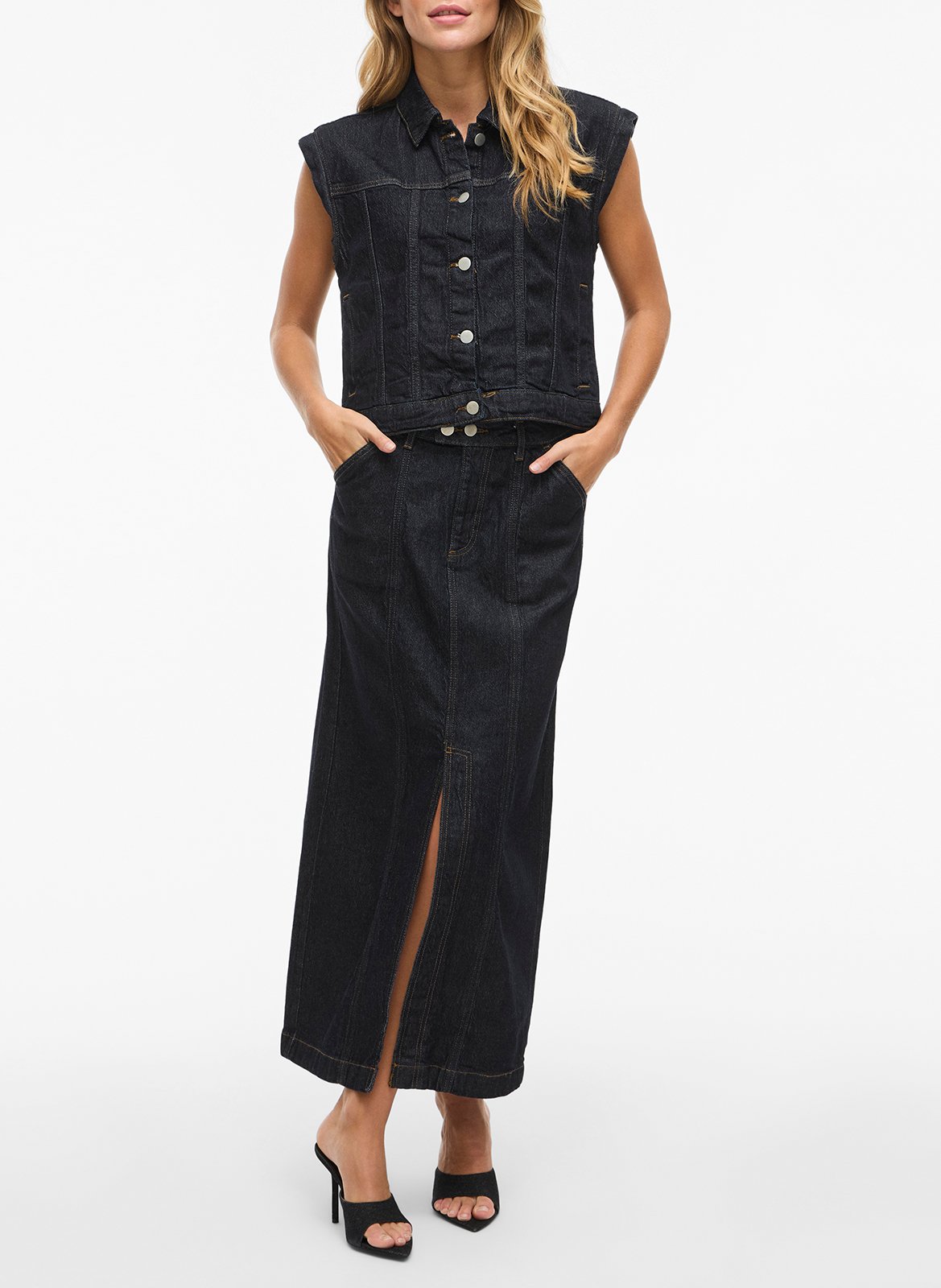 Veste col classique en denim de coton mélangé VILA Bleu