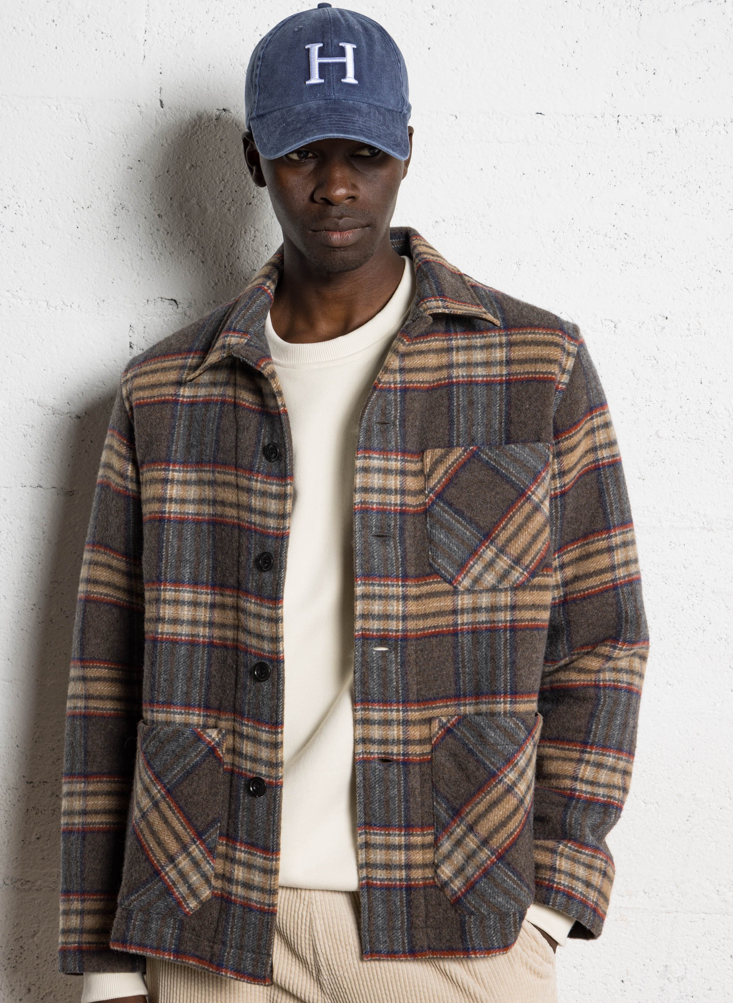 Karierte Wollmischungsknopfmantel HARTFORD Beige