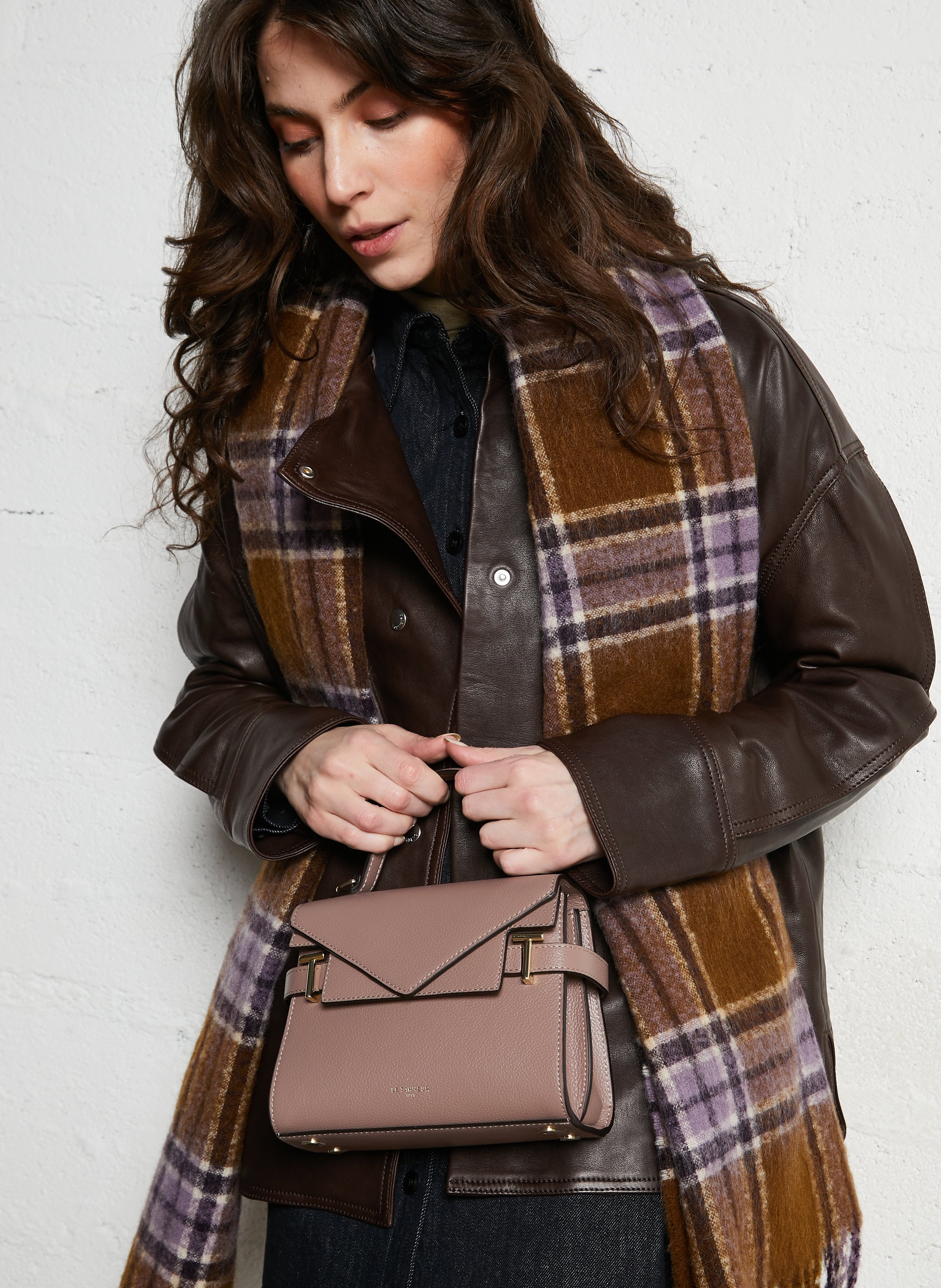 A-line leather skirt LE TANNEUR Grey