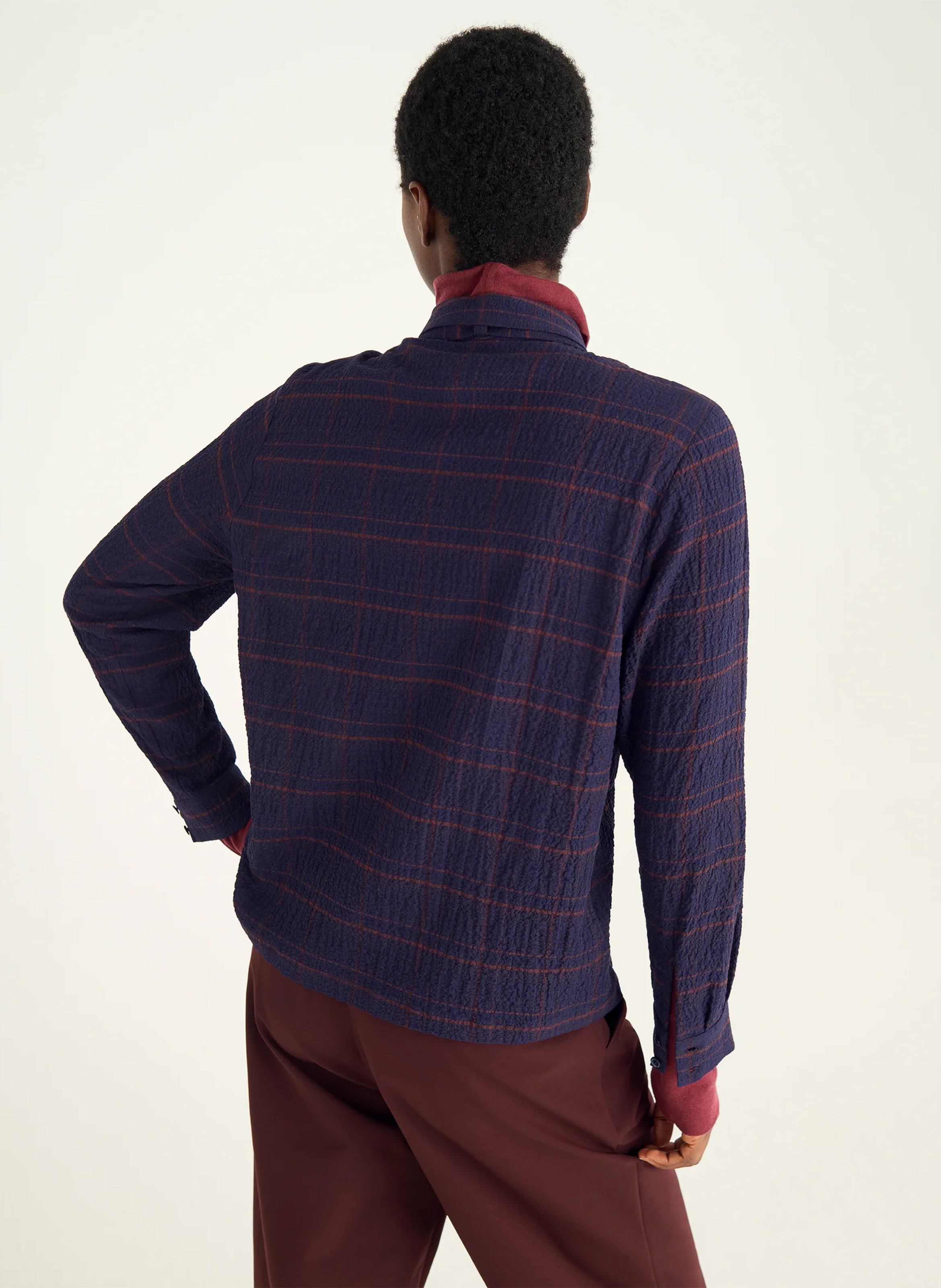 Rechte, geruite blouse met klassieke kraag COTELAC Blauw