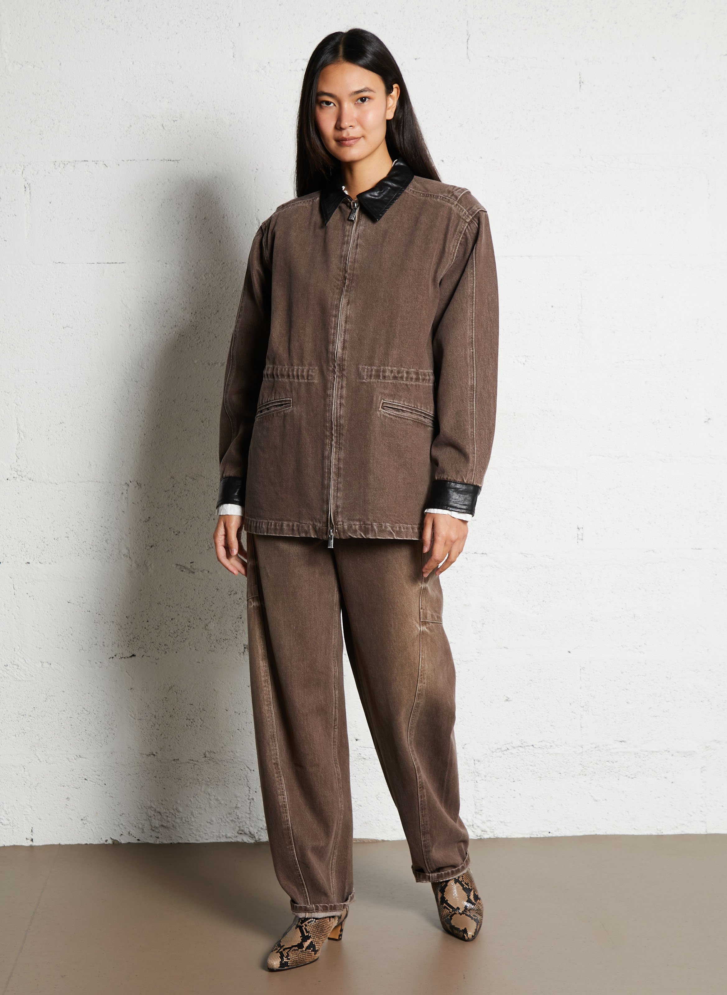 Veste col classique en coton BERENICE Marron