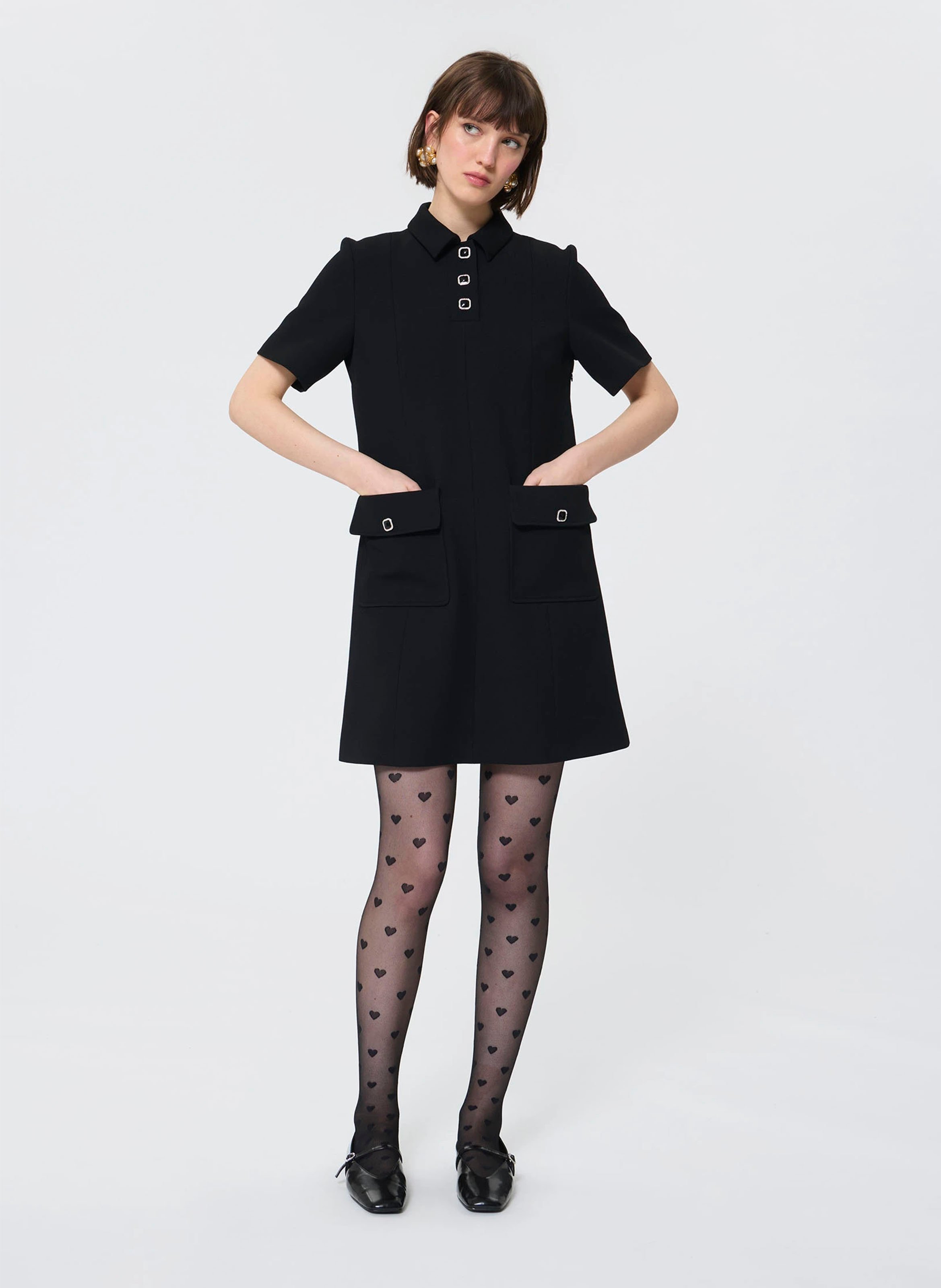 Abito corto collo a polo TARA JARMON Nero