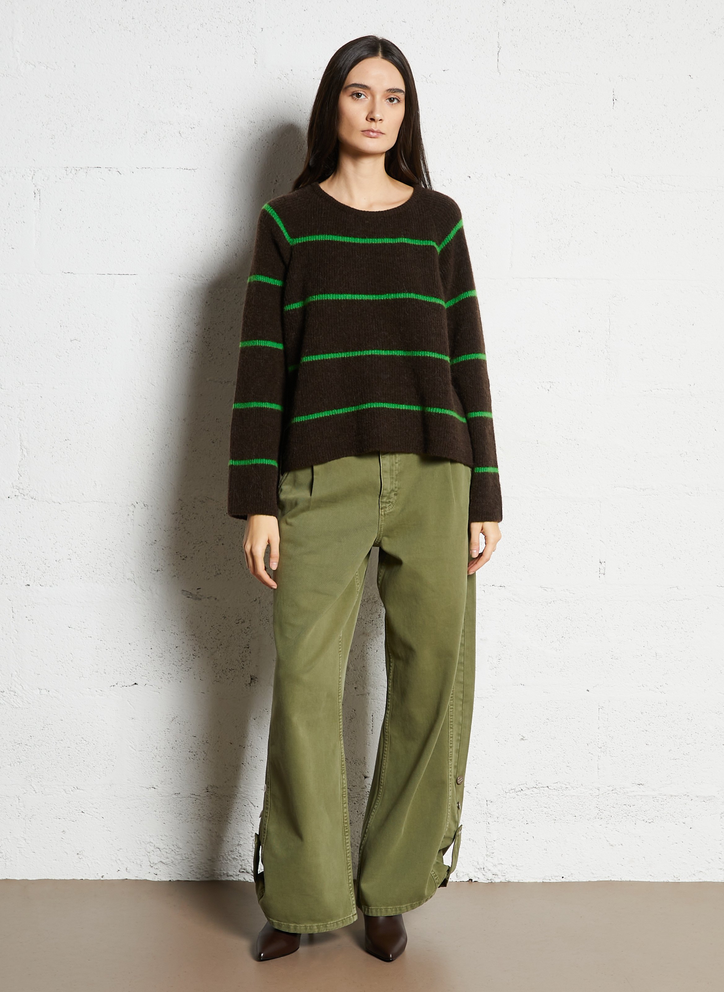 Wool-blend loose-fit striped sweater AMERICAN VINTAGE Brown