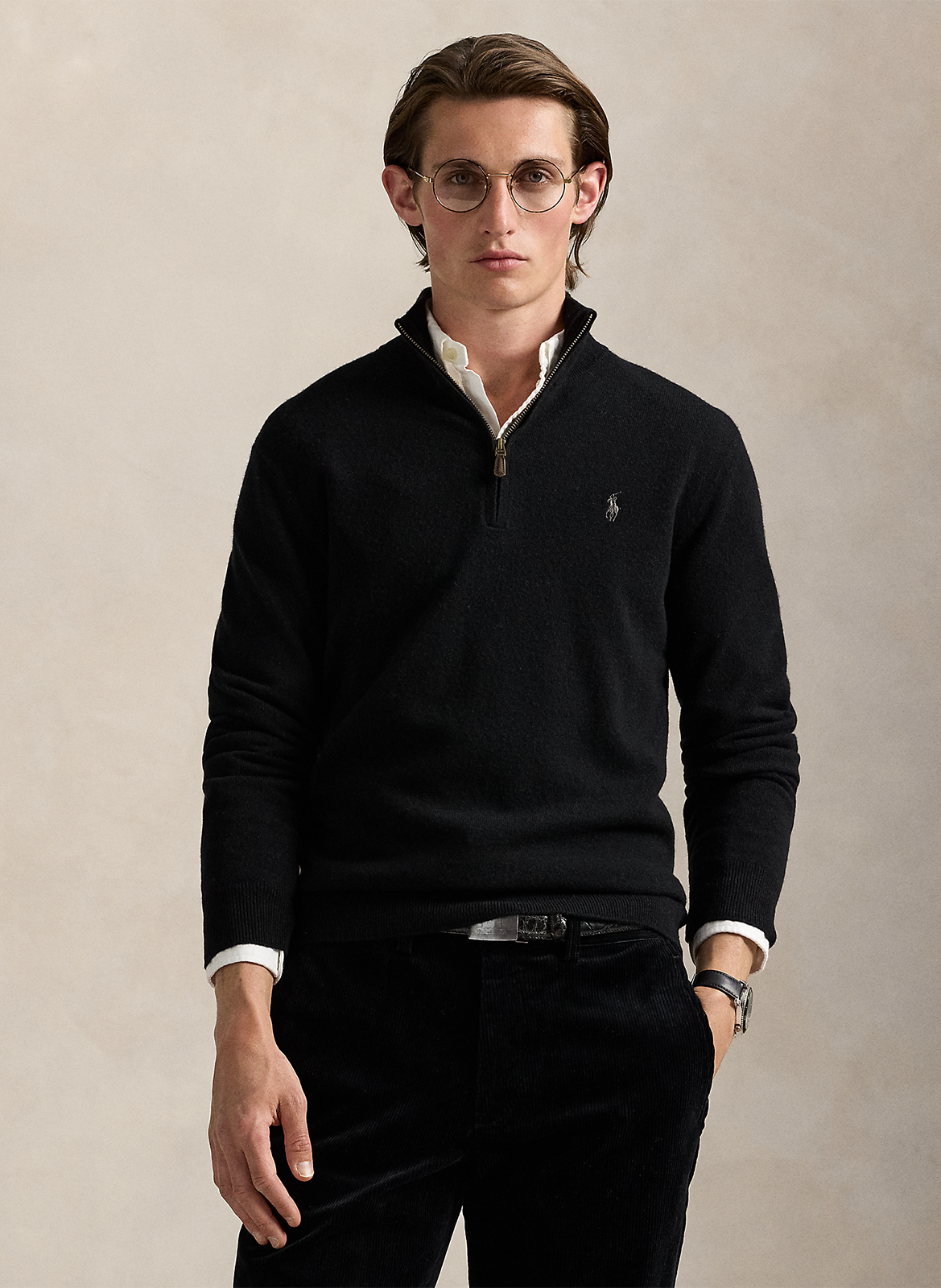 Regular-fit embroidered merino wool high-neck jumper POLO RALPH LAUREN Black