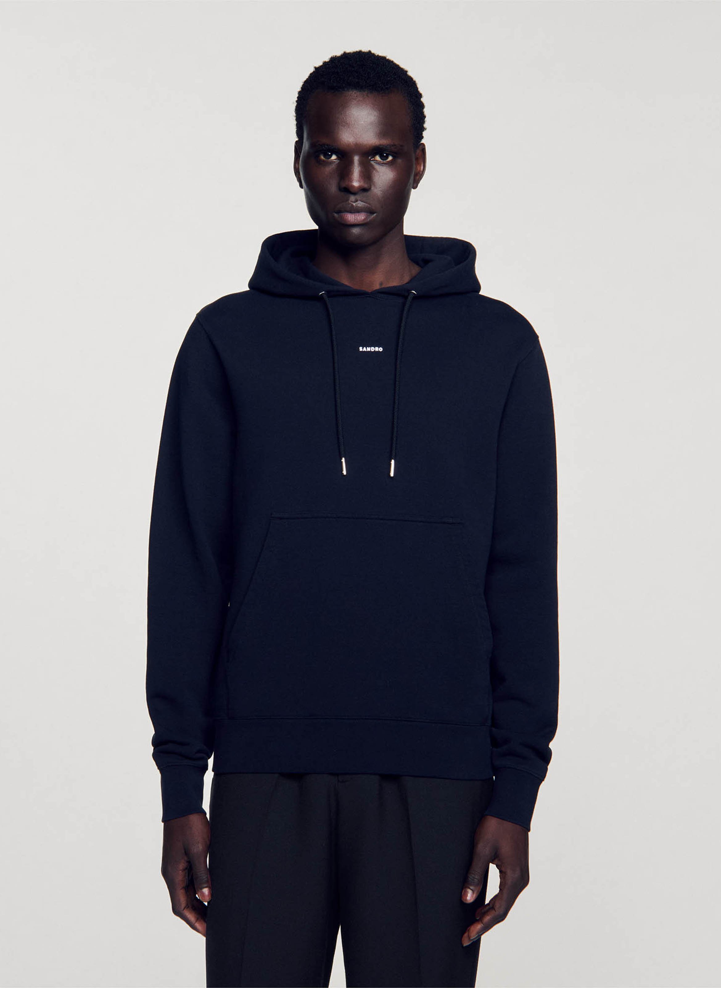Sweat col rond regular fit à capuche en coton SANDRO Noir
