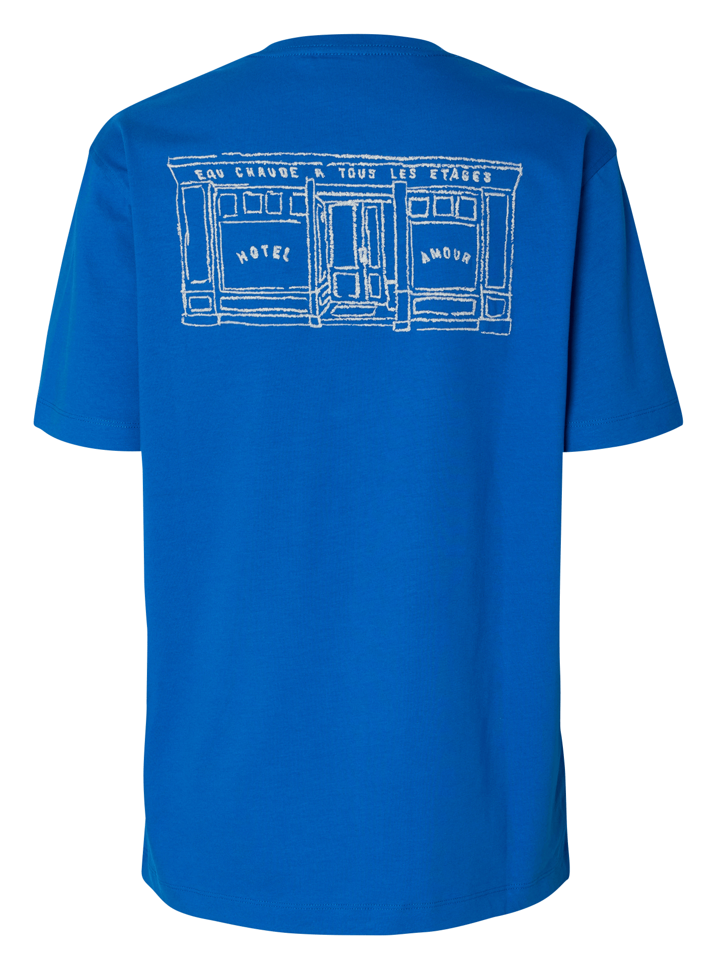 Round-neck organic cotton T-shirt SELECTED Blue