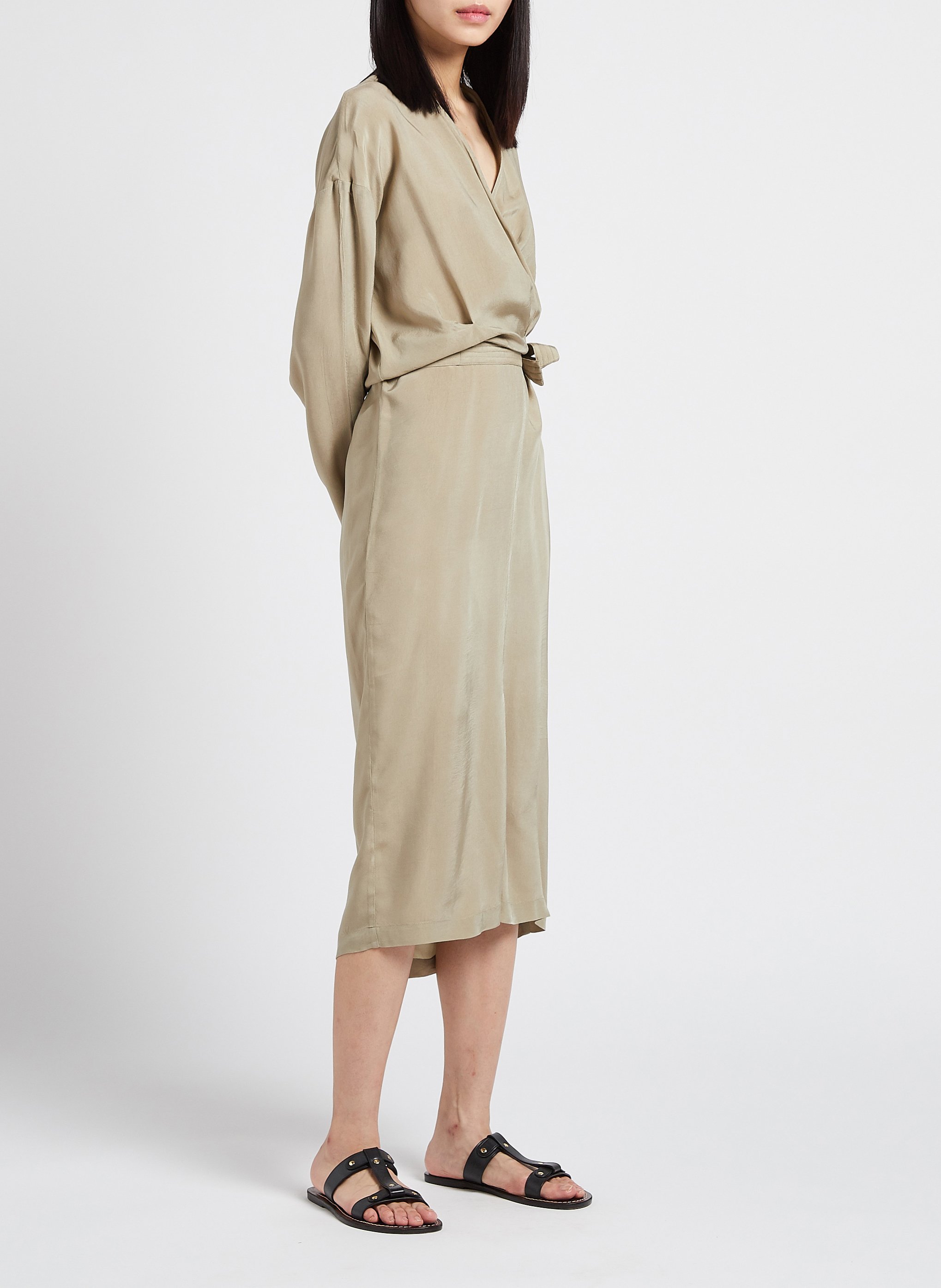 Robe midi col V ceinturée  HUMANOID Vert