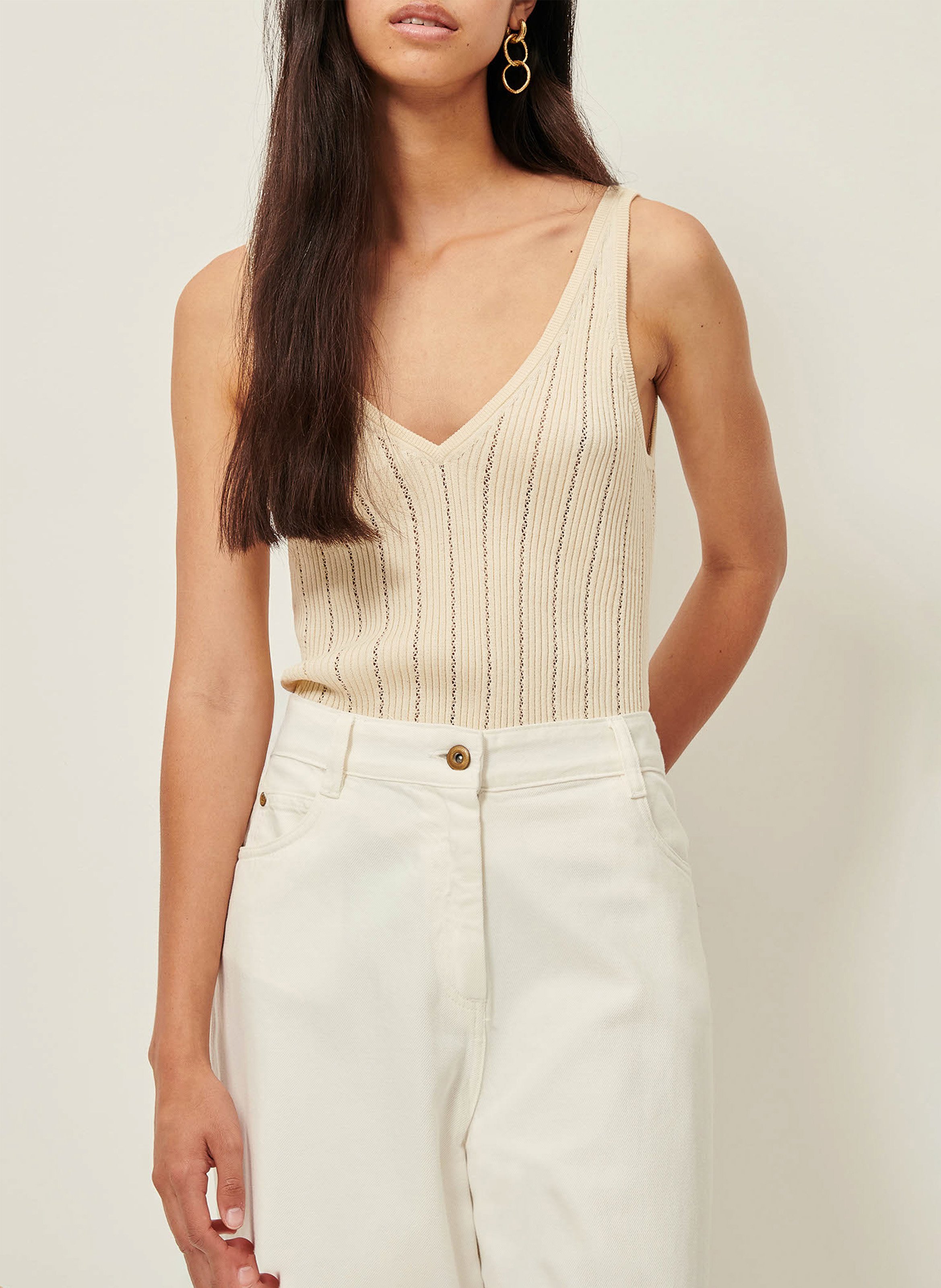 Baumwoll-Tanktop mit V-Ausschnitt SESSUN Beige