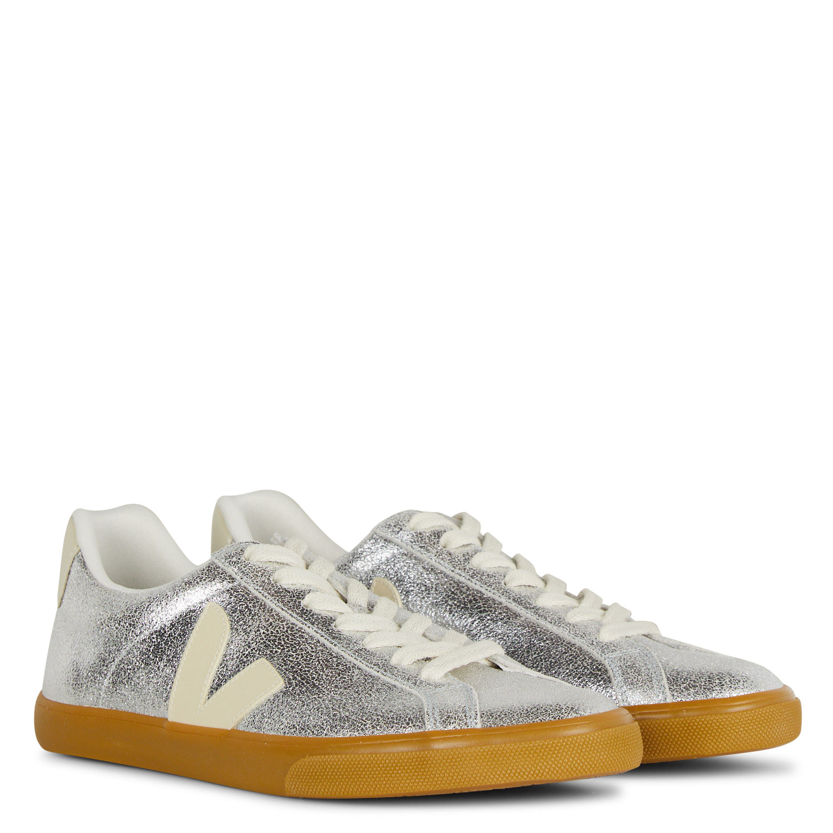 Lage baskets van metallic leer VEJA Zilver