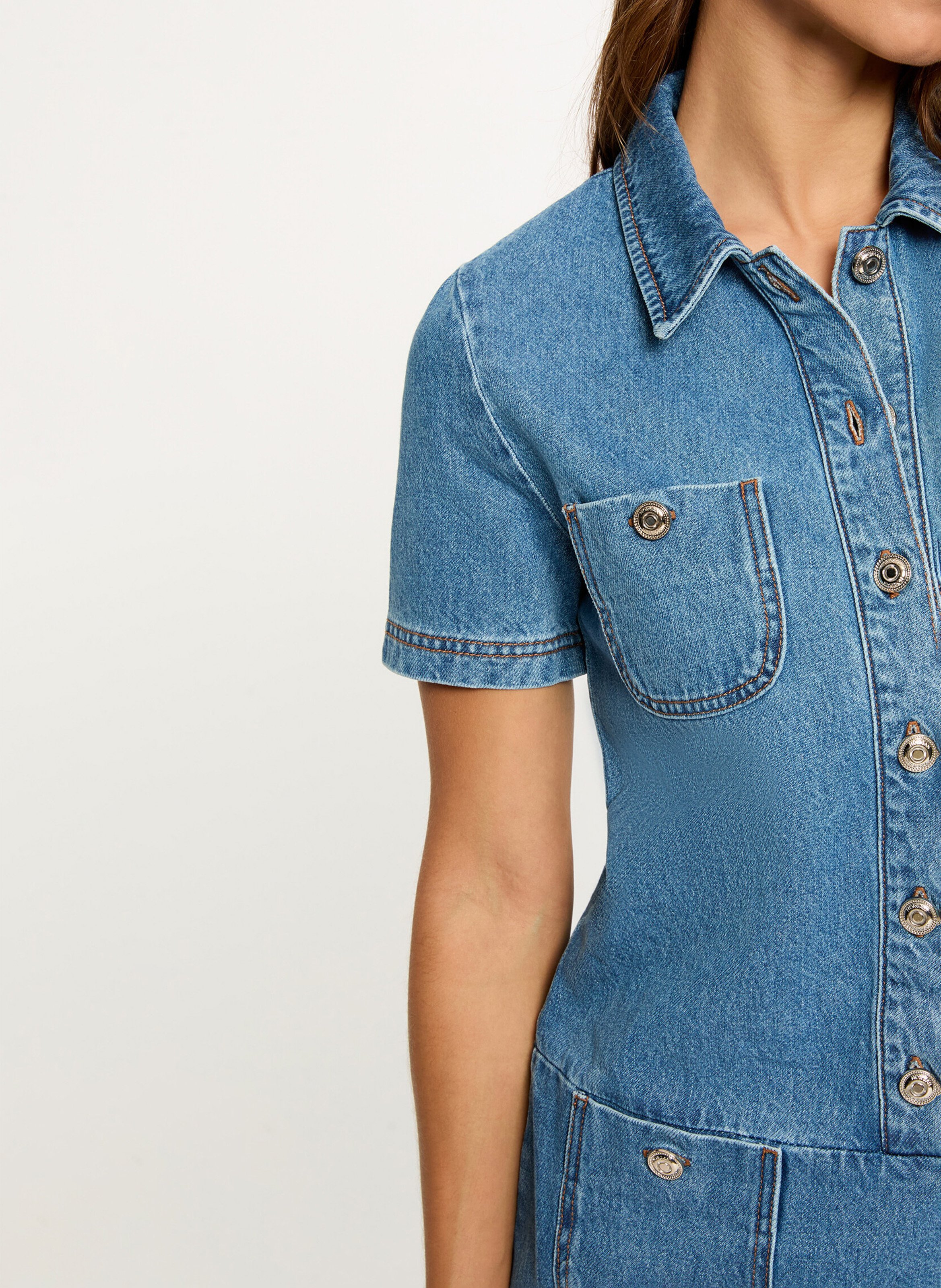 Denim midi dress with classic collar MORGAN Blue